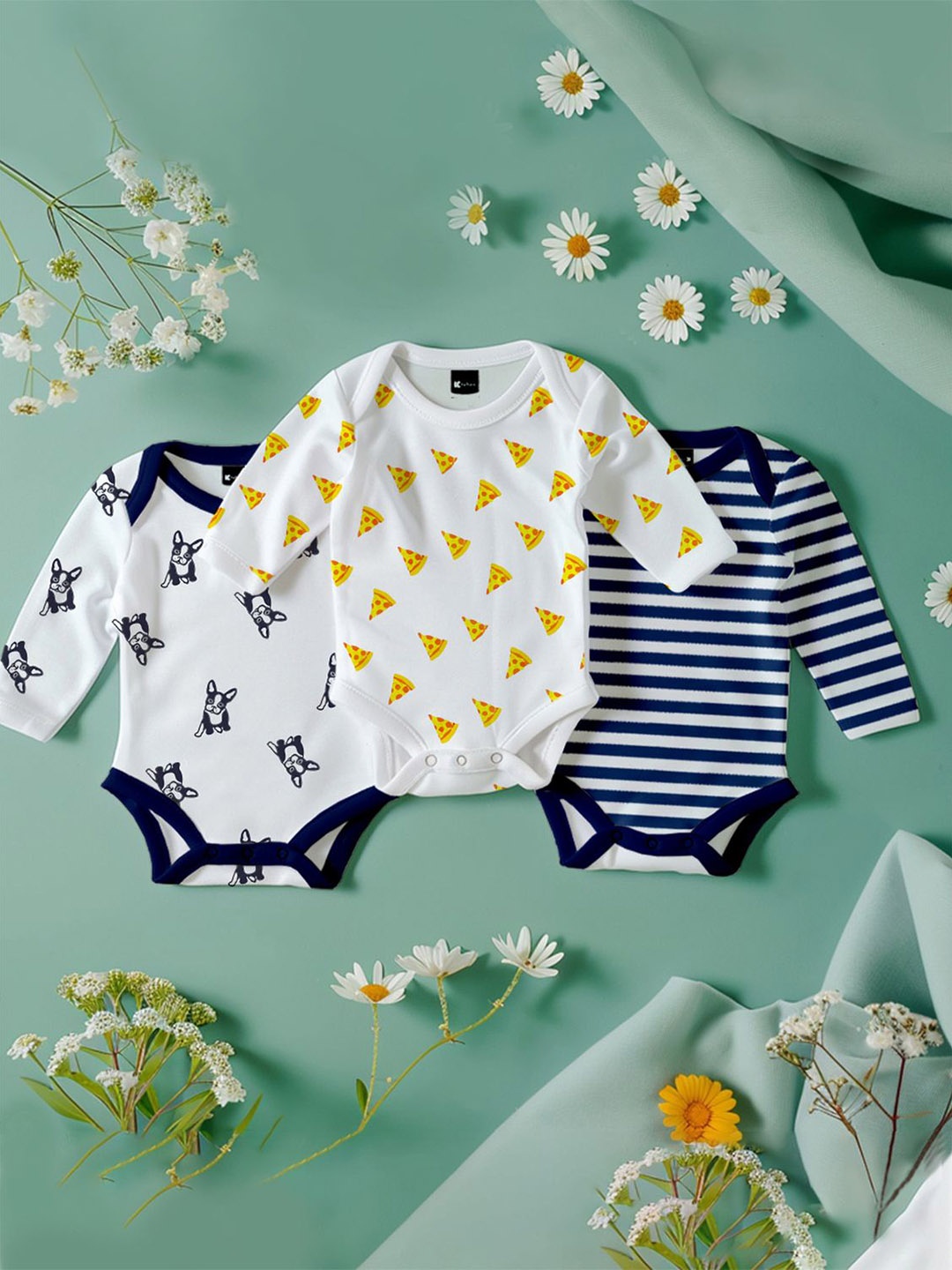 

Kidbea Kids Pack Of 3 Printed Organic Cotton Bodysuit, Yellow
