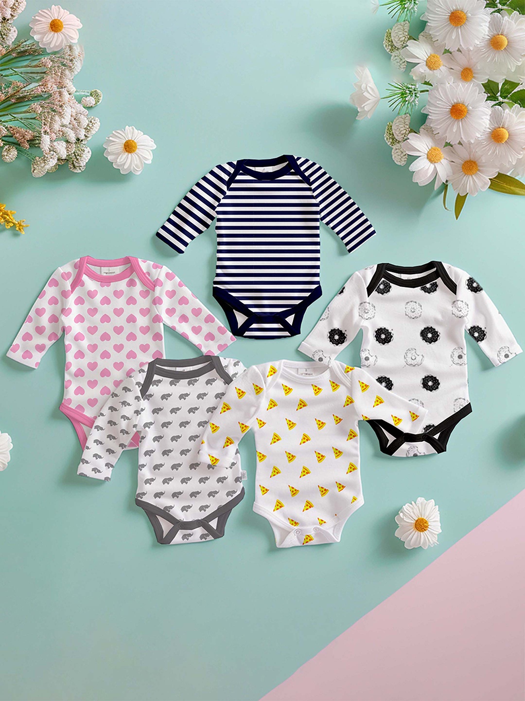 

Kidbea Infants Pack Of 5 Printed Organic Cotton Bodysuit, Pink