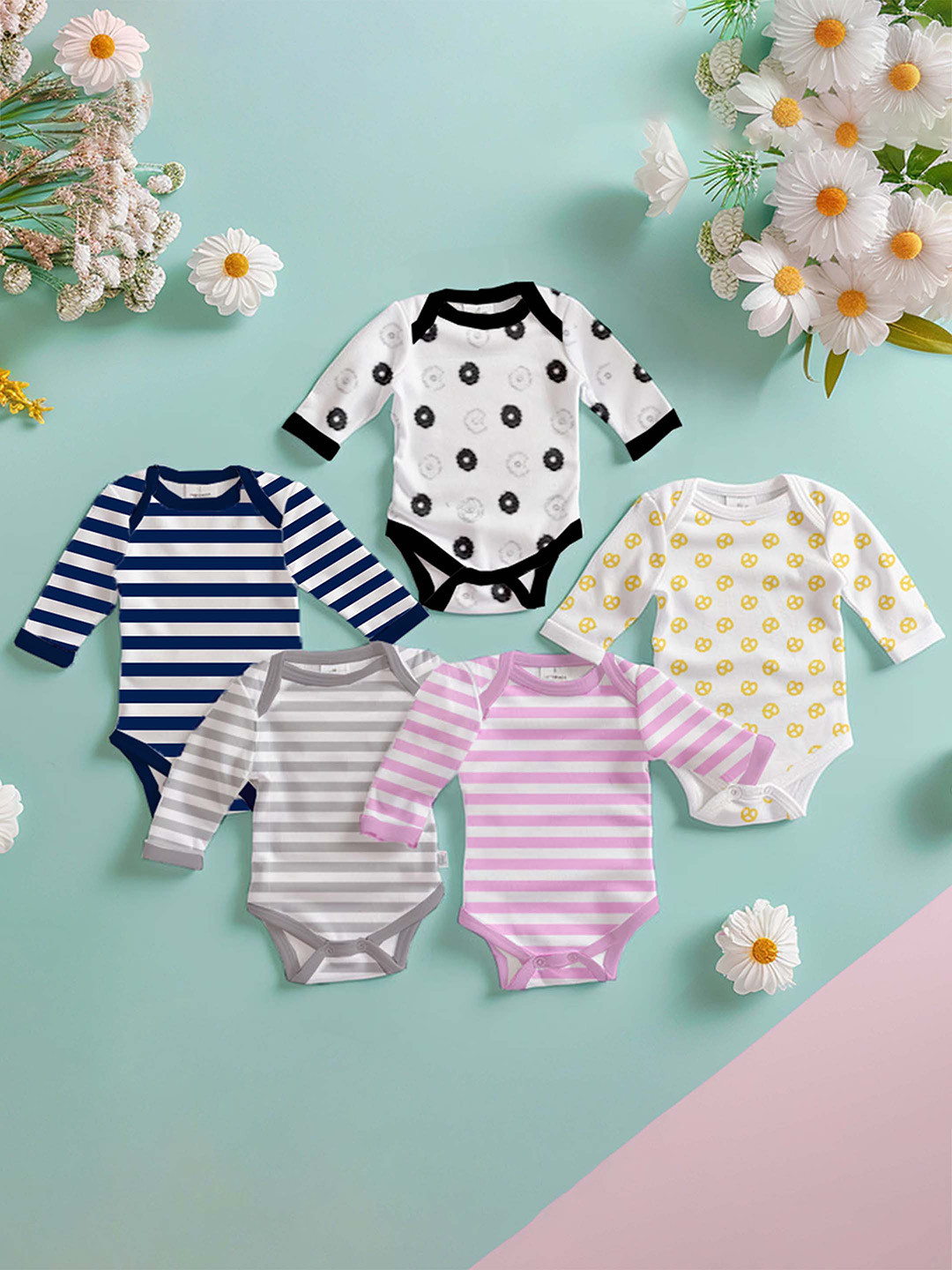 

Kidbea Infant Pack Of 5 Printed Organic Cotton Bodysuit, Blue