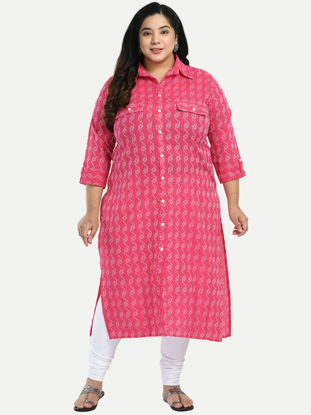 

AnjuShree Choice Plus Size Ethnic Motifs Printed Cotton Kurta, Pink