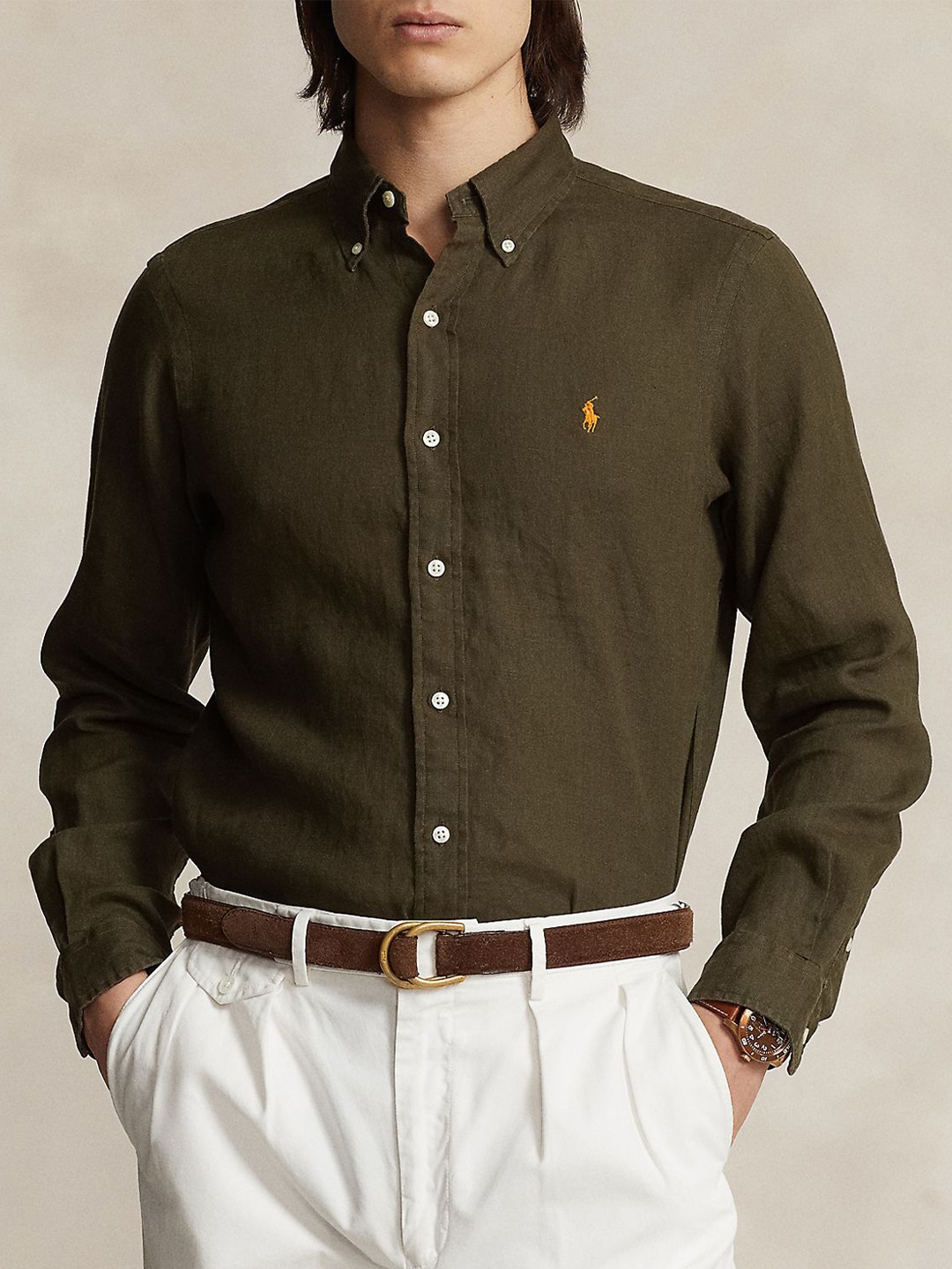 

Polo Ralph Lauren Linen Custom Fit Button-Down Collar Shirt, Green