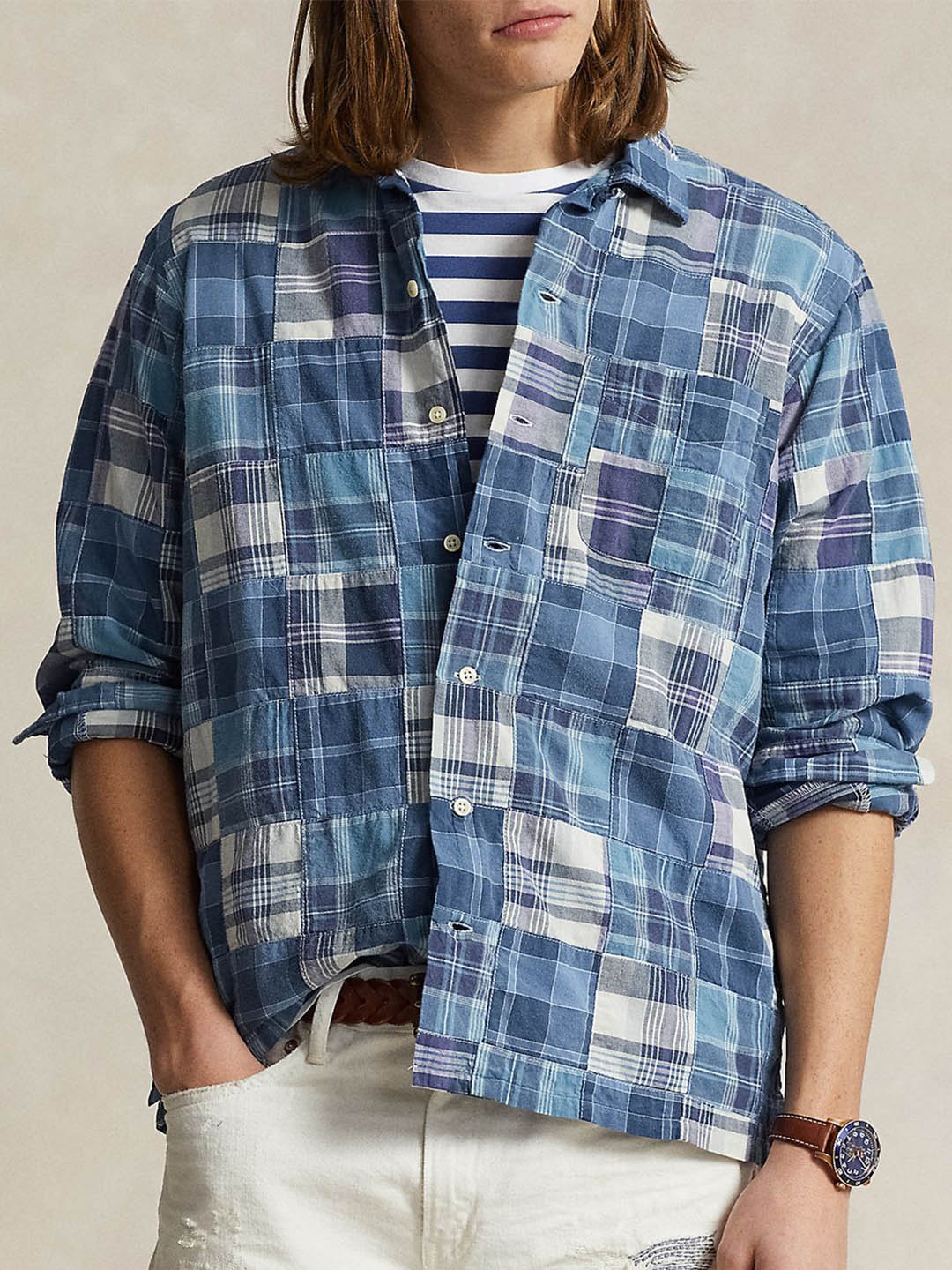 

Polo Ralph Lauren Classic Fit Patchwork Shirt, Blue