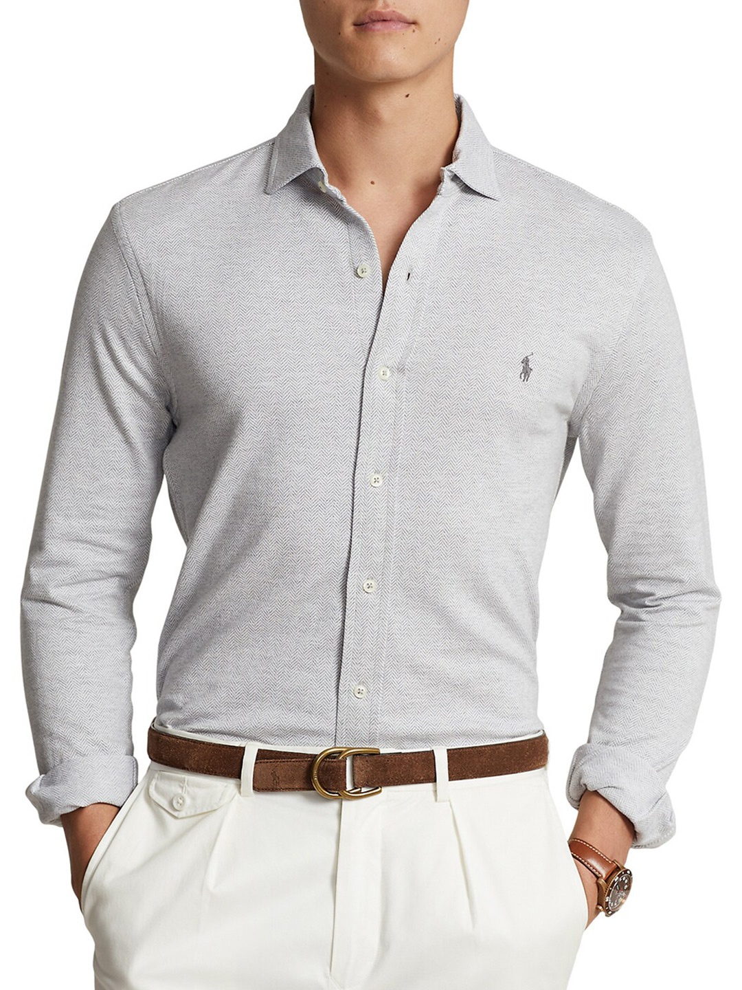 

Polo Ralph Lauren Geometric Cotton Spread Collar Shirt, Grey