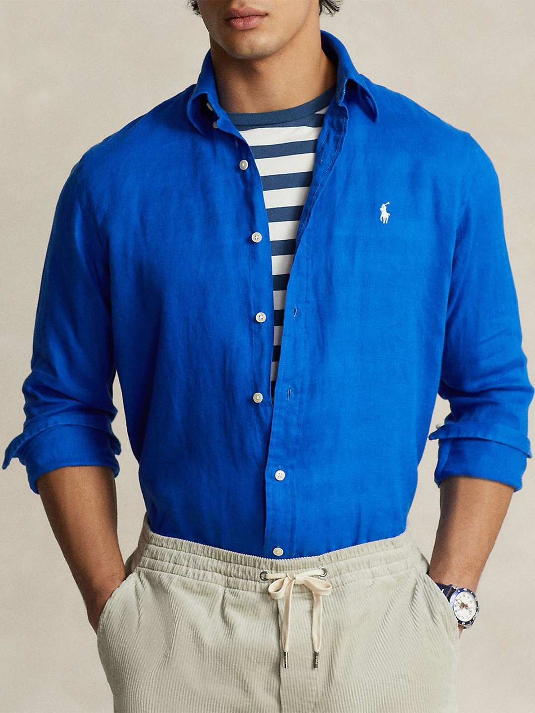 

Polo Ralph Lauren Cutaway Collar Linen Custom Fit Shirt, Blue