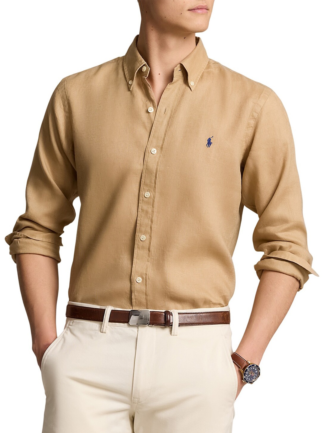 

Polo Ralph Lauren Cutaway Collar Custom Fit Linen Shirt, Beige