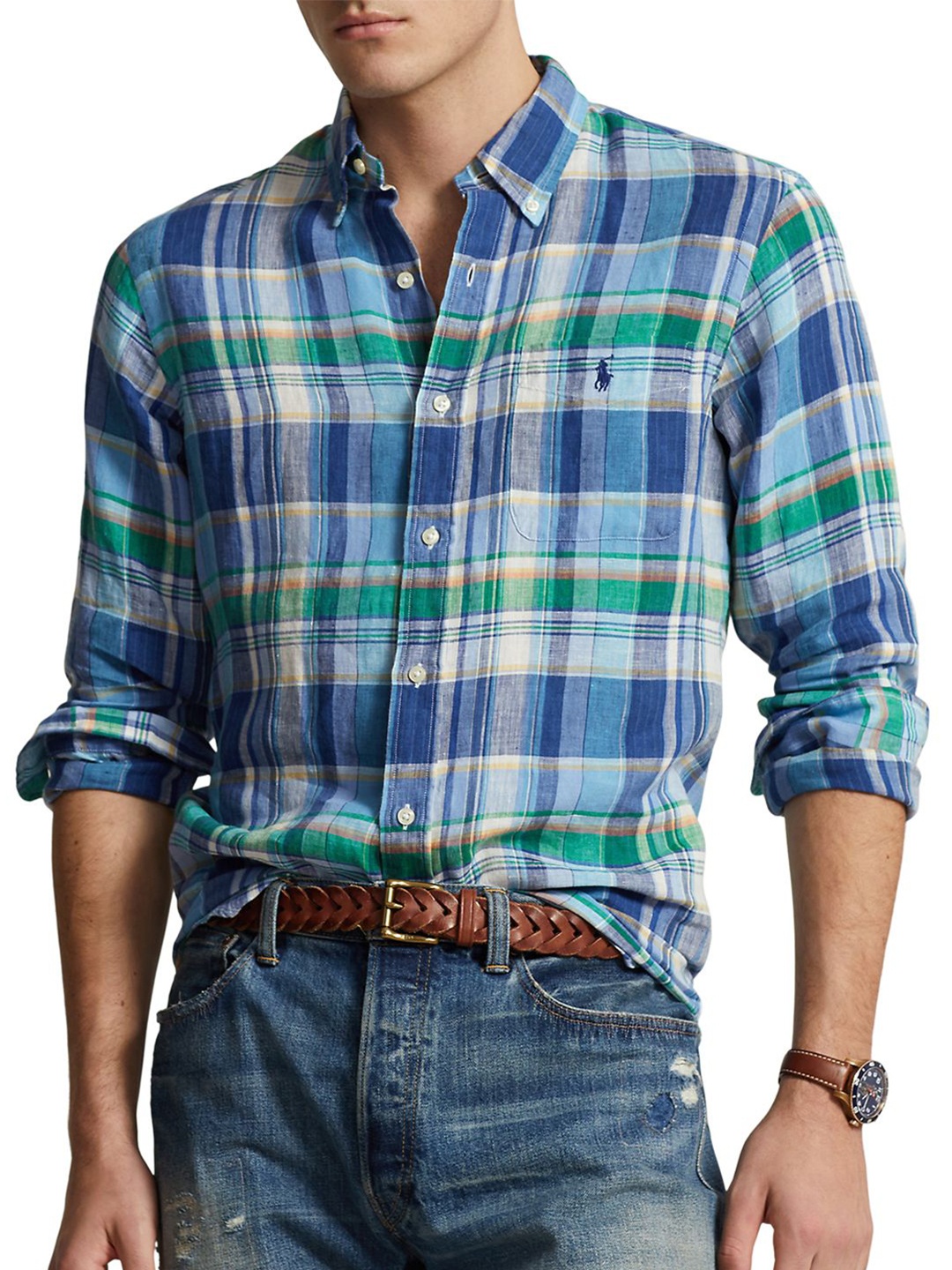 

Polo Ralph Lauren Checked Linen Custom Fit Shirt, Blue