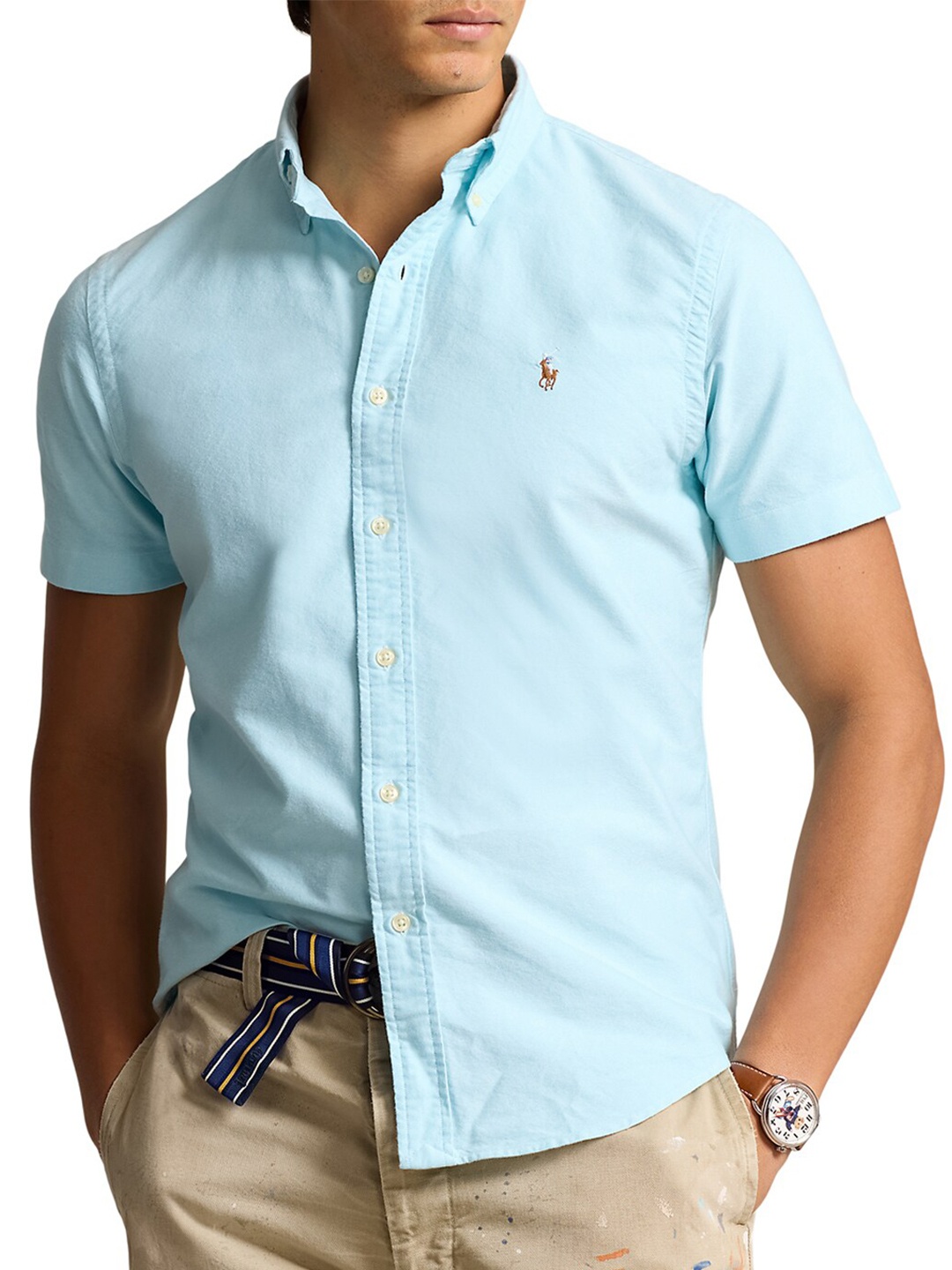 

Polo Ralph Lauren Cutaway Collar Linen Custom Fit Oxford Shirt, Blue