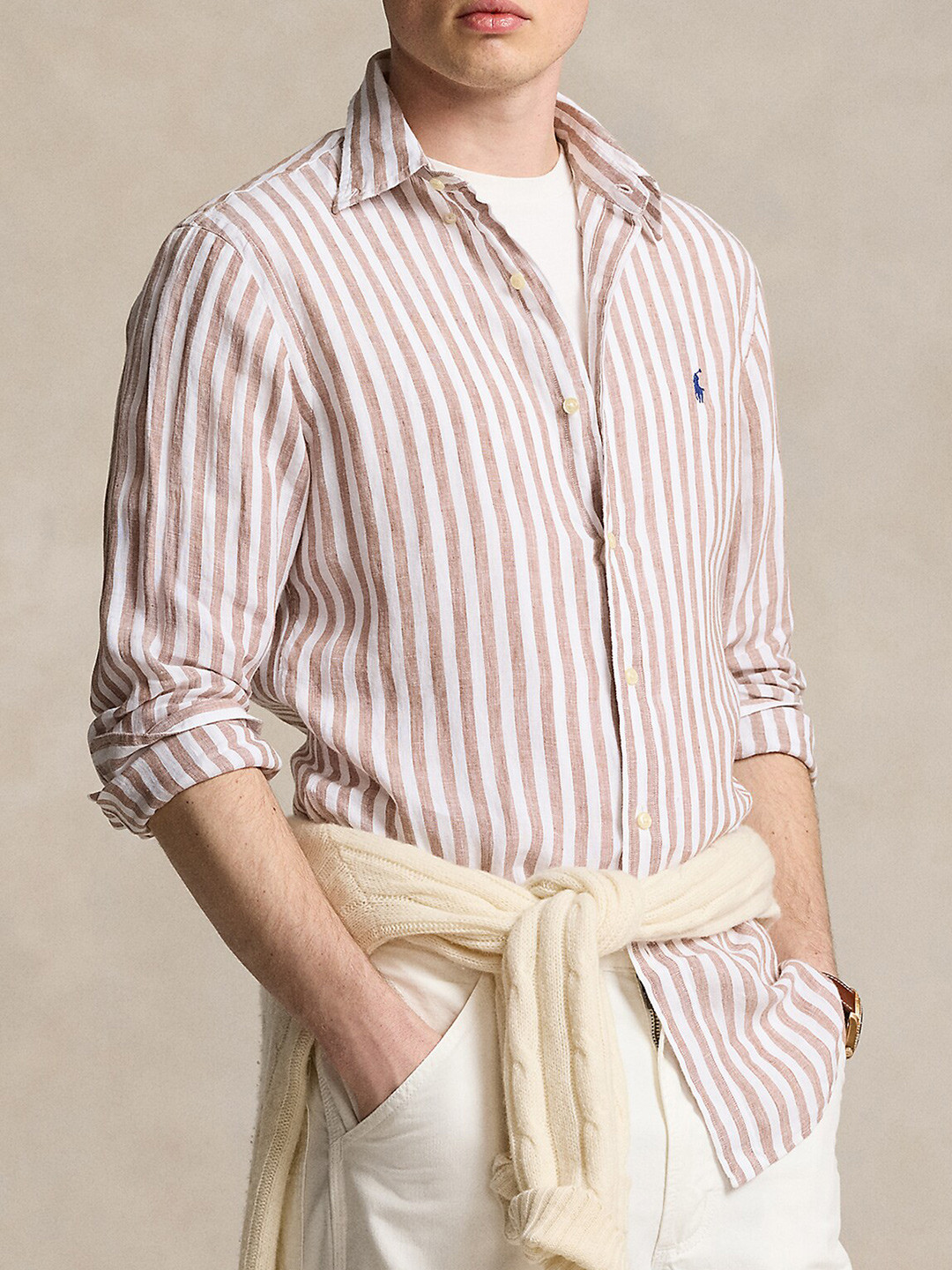 

Polo Ralph Lauren Striped Long Sleeved Shirt, White