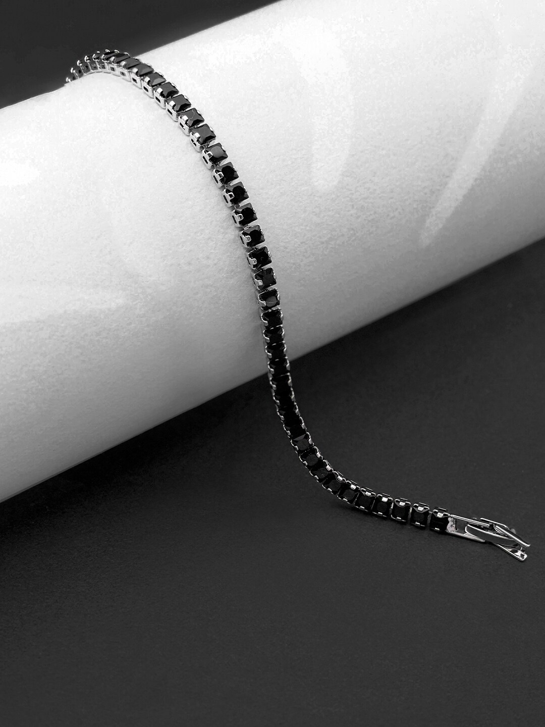 

SWASHAA Men Brass Cubic Zirconia Silver-Plated Wraparound Bracelet