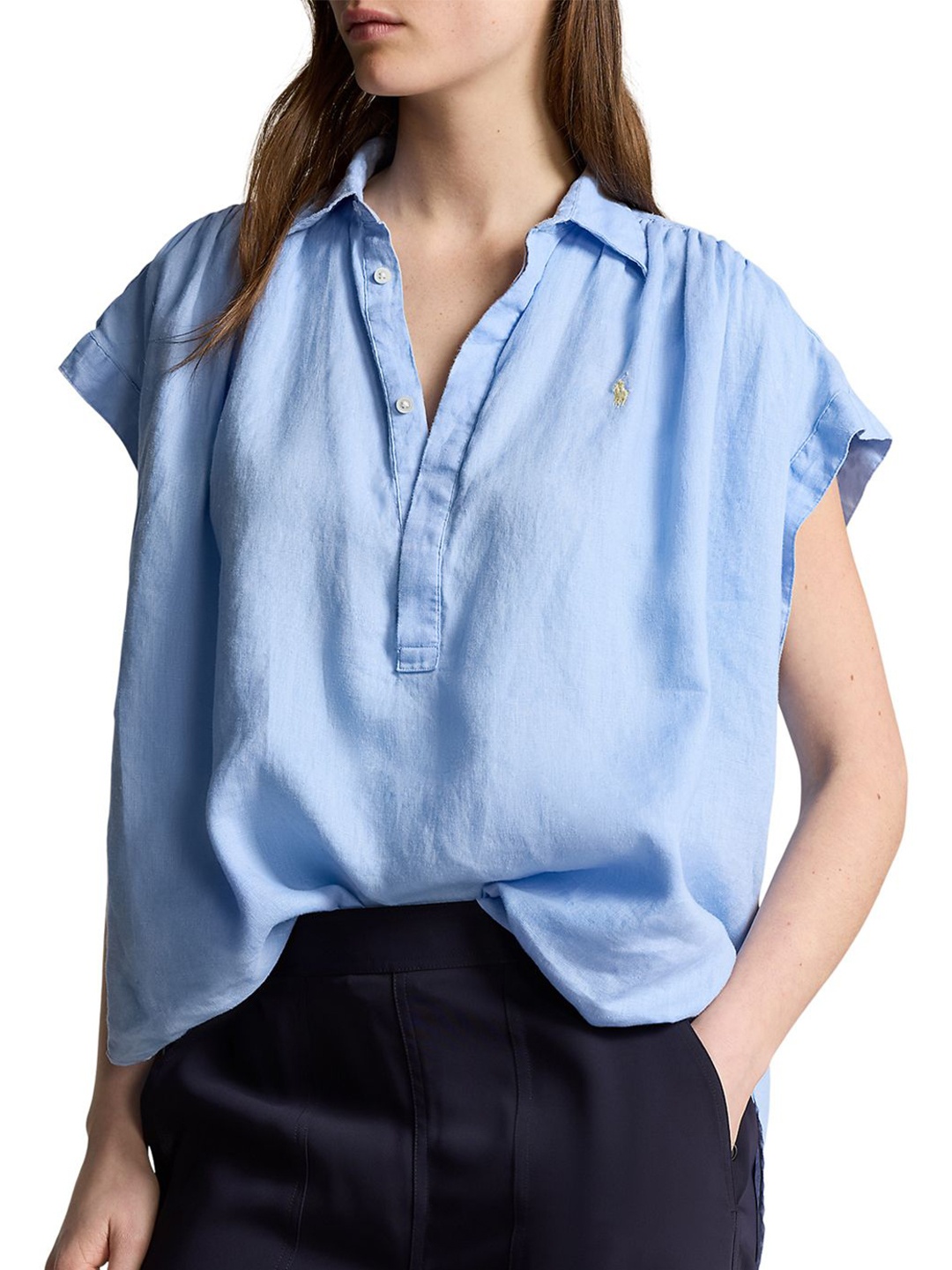 

Polo Ralph Lauren Women Blue Linen Popover Shirt