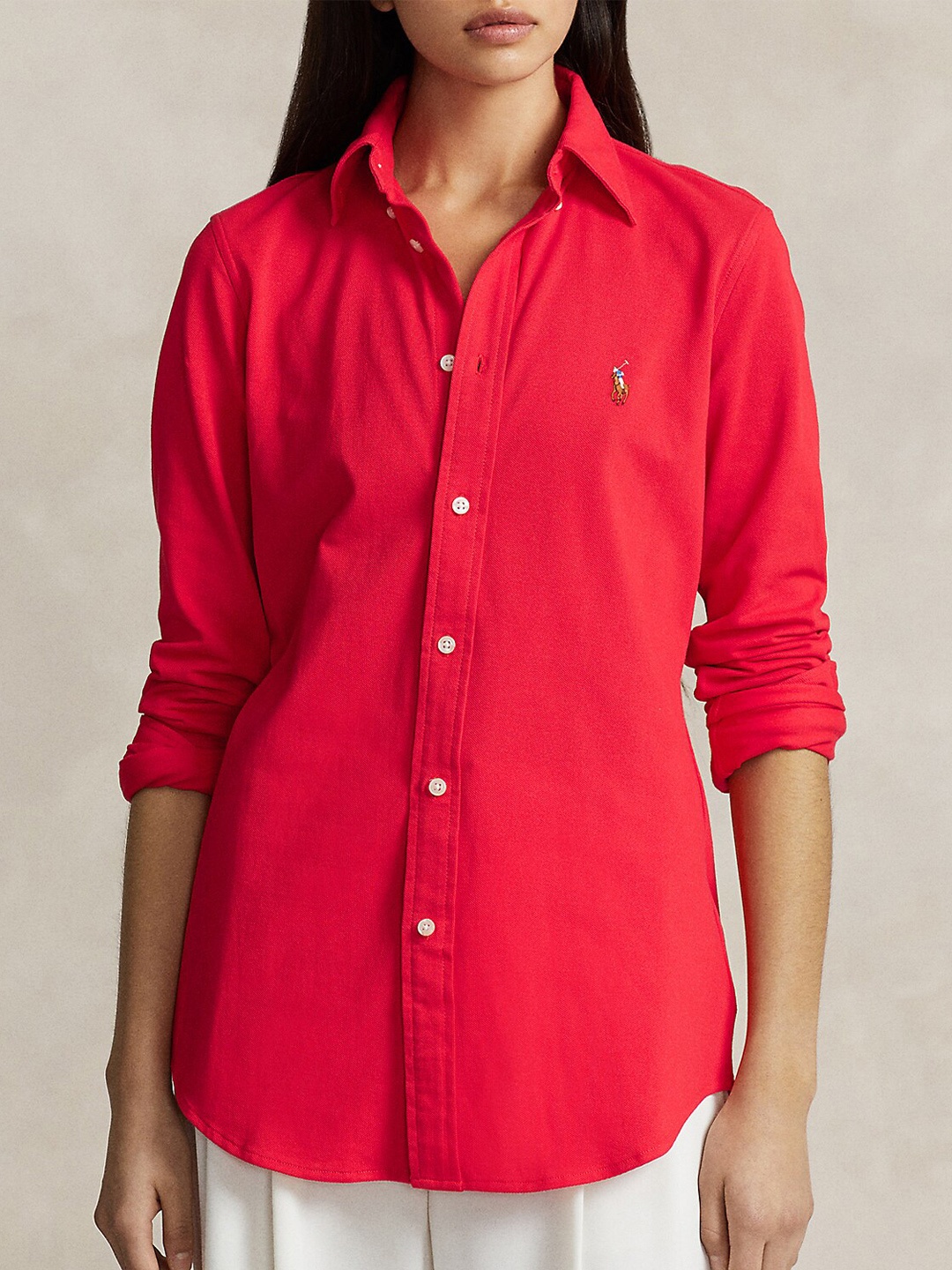 

Polo Ralph Lauren Cutaway Collar Slim-Fit Cotton Oxford Shirt, Red