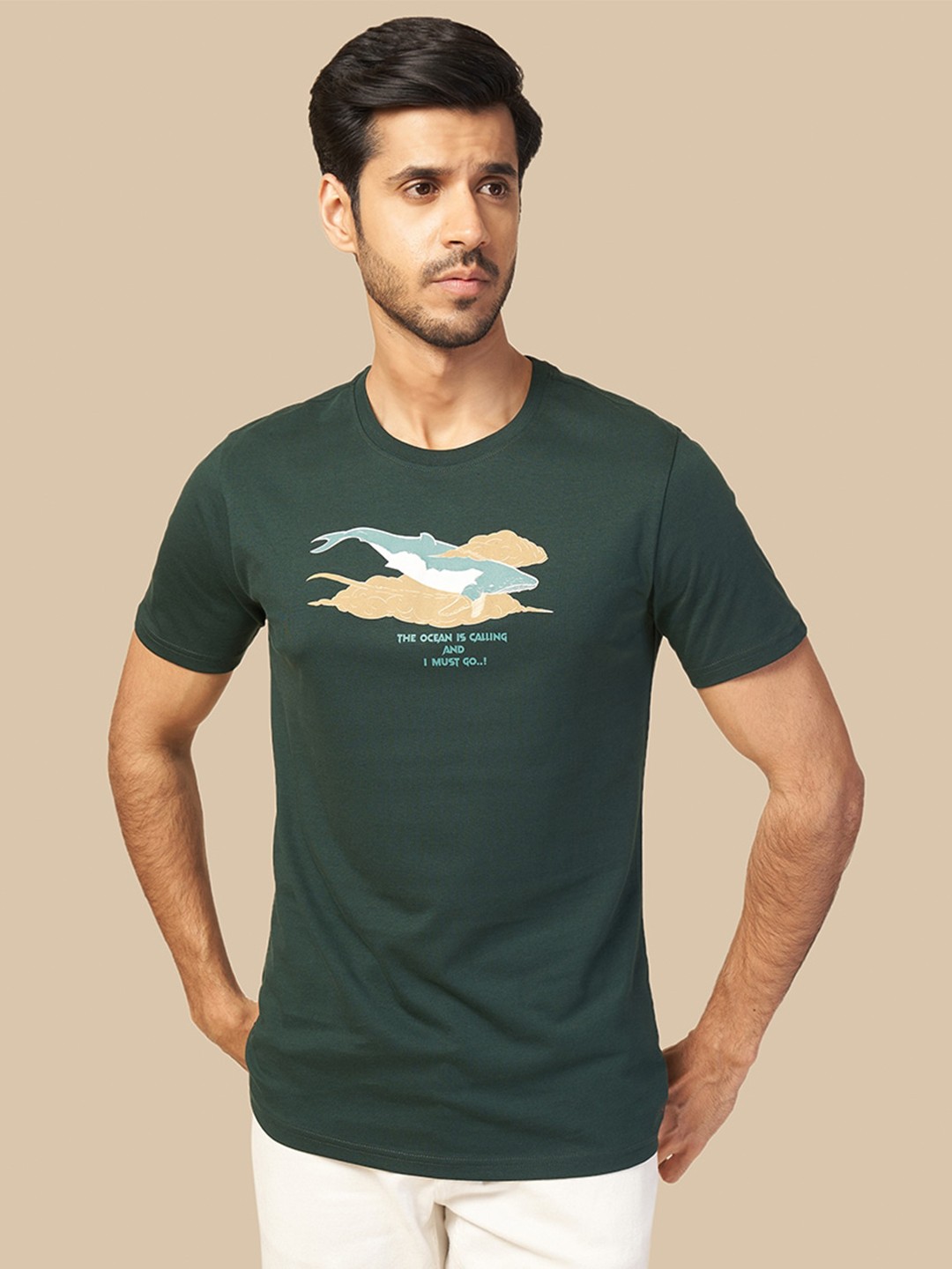 

ONE SKY Men Graphic Printed Round Neck T-shirt, Green