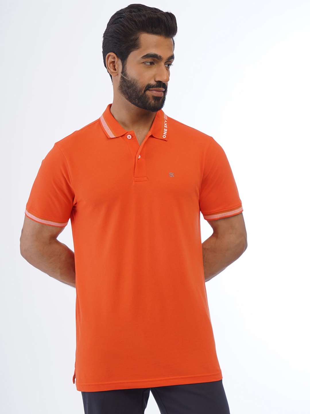 

ONE SKY Men Solid Polo Collar T-shirt, Orange