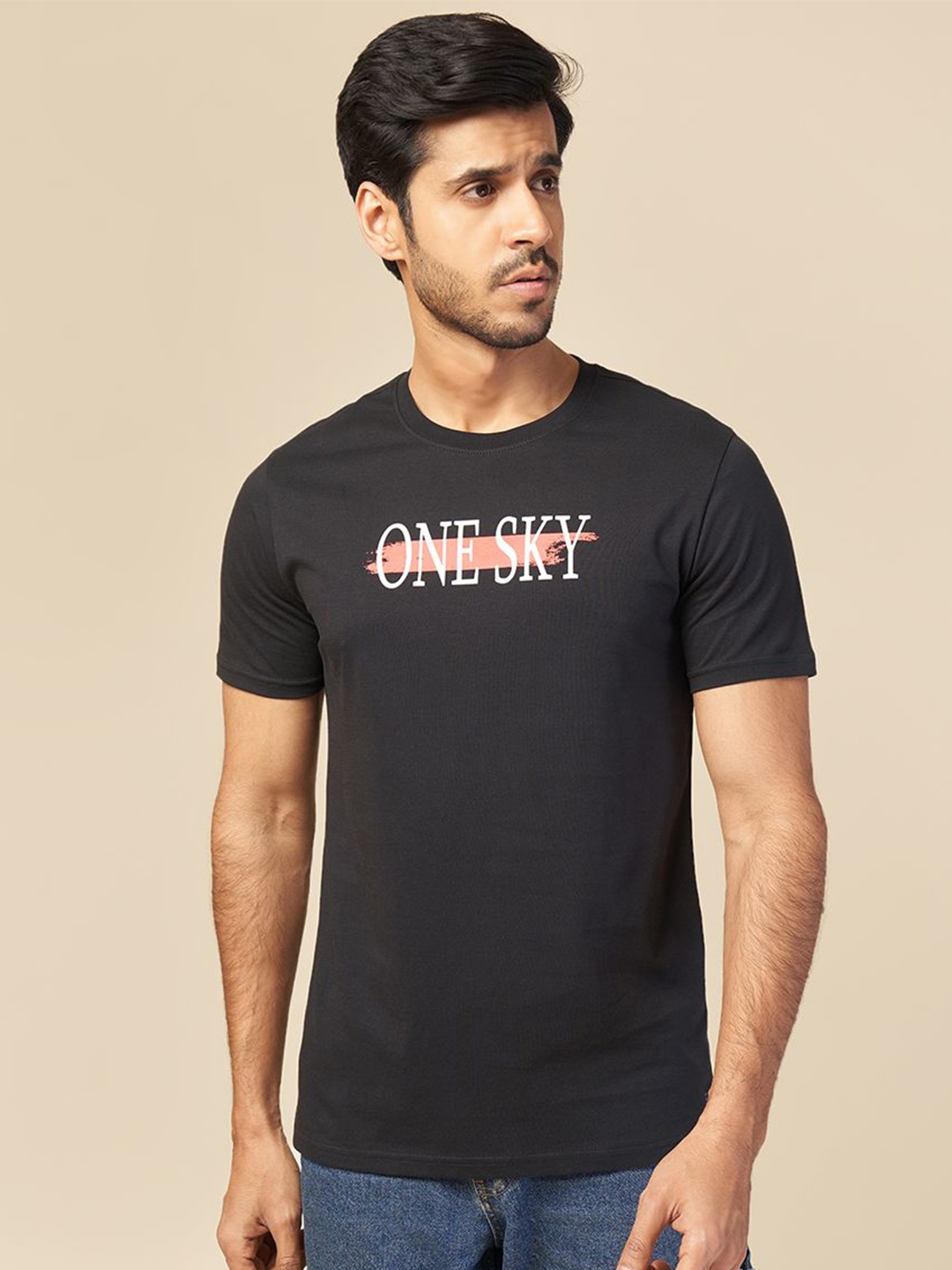 

ONE SKY Men Typography Printed T-shirt, Black
