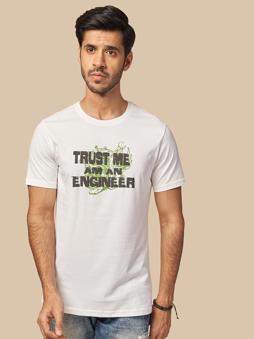 

ONE SKY Men Typography Printed Round Neck T-shirt, White