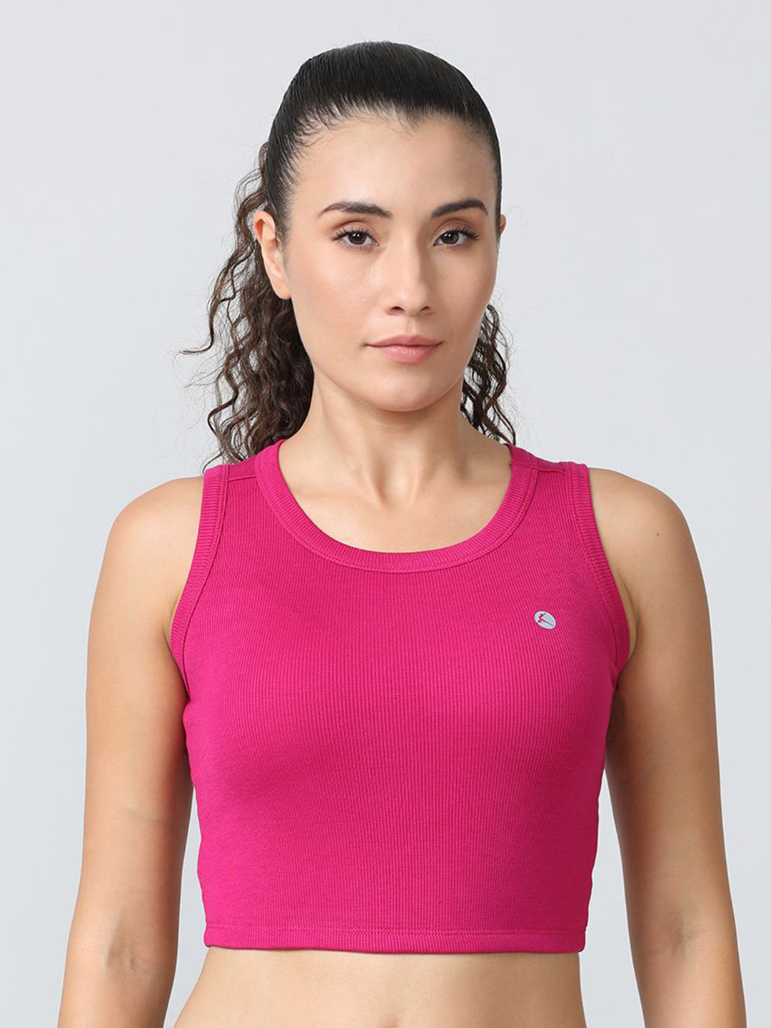 

Lovable Sport Solid Crop Tank Top, Fuchsia