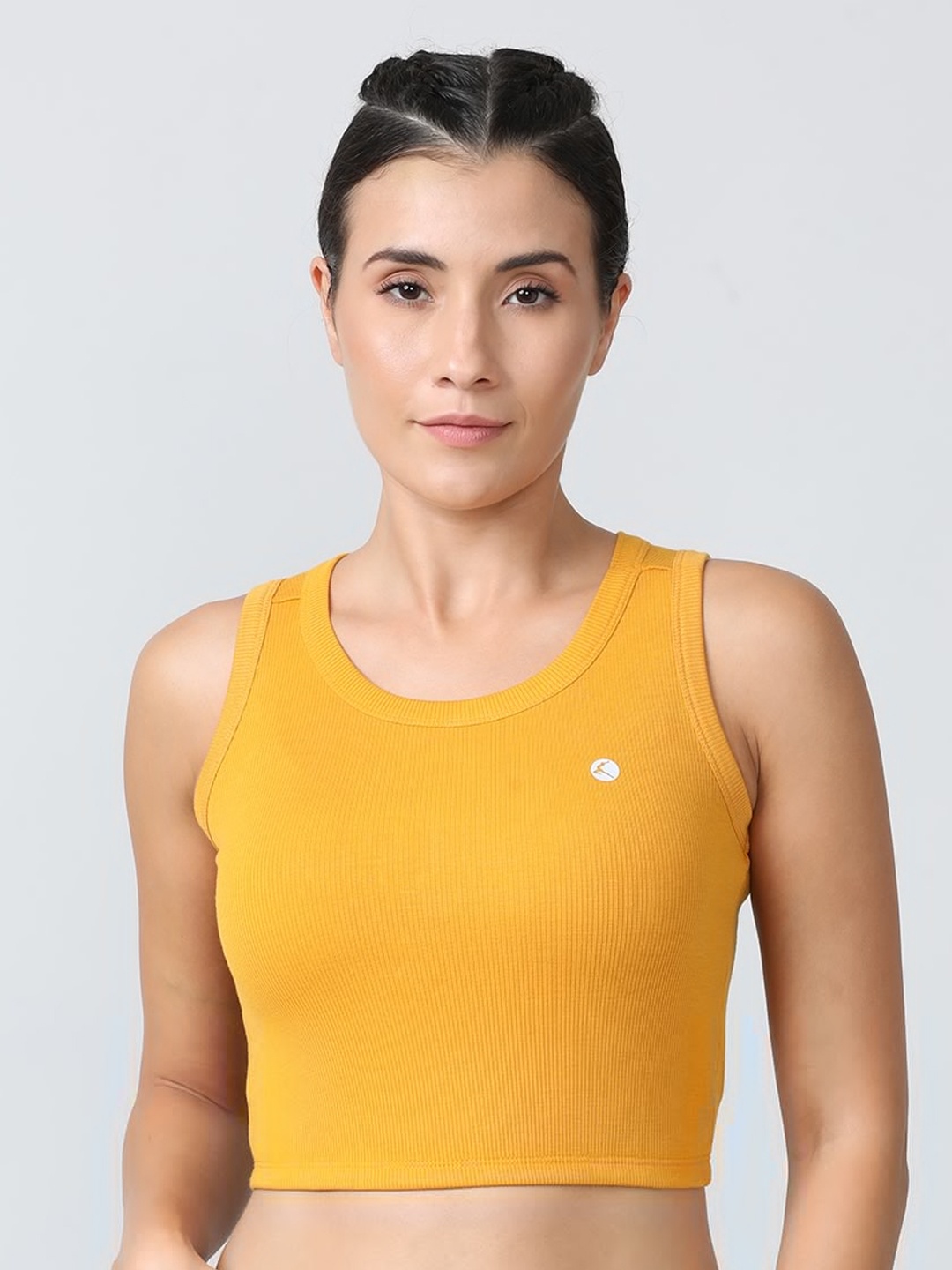 

Lovable Sport Solid Crop Tank Top, Mustard