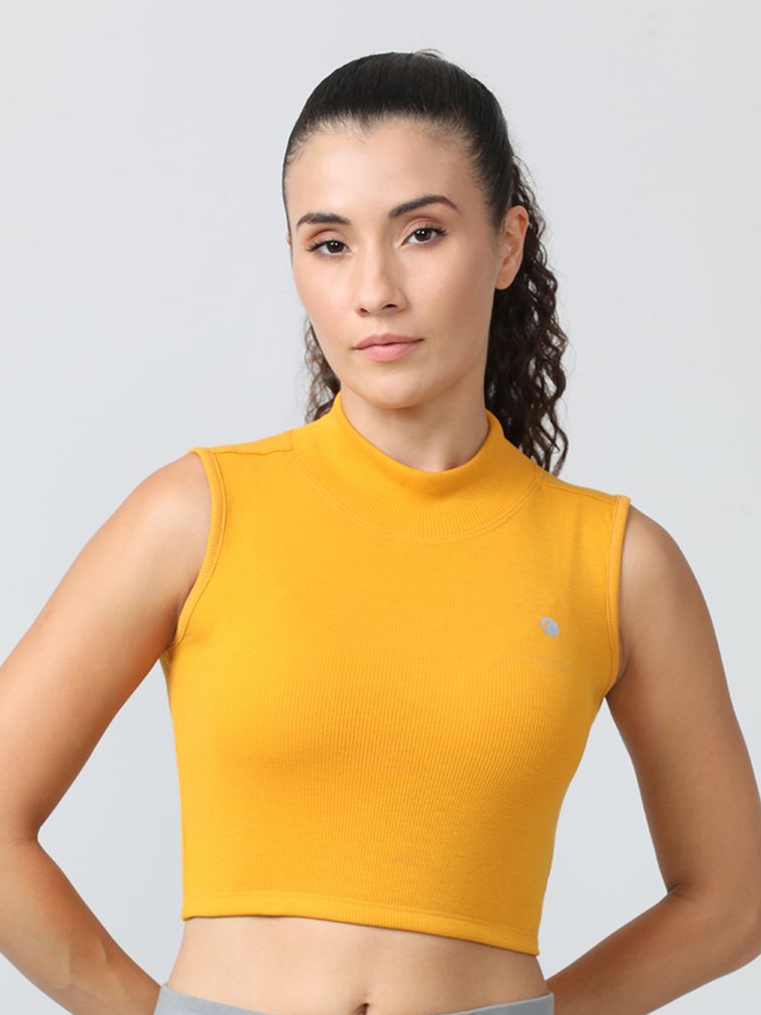 

Lovable Sport High Neck Fitted Crop Top, Mustard