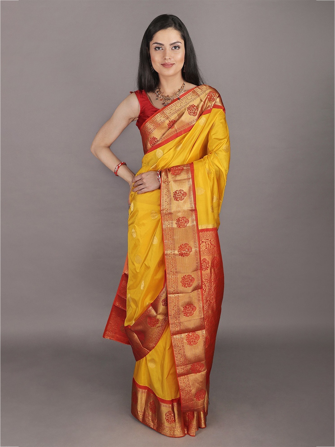 

Exotic India Women Ethnic Motifs Zari Pure Silk Saree, Gold