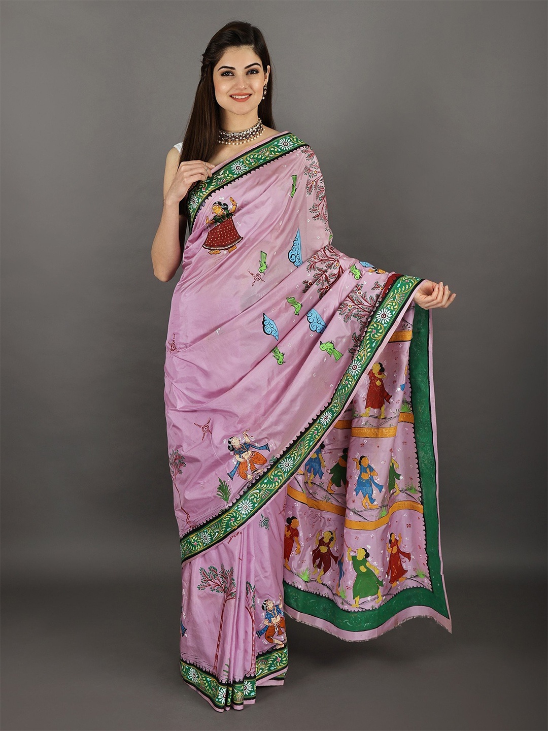 

Exotic India Ethnic Motifs Pure Silk Tussar Saree, Pink