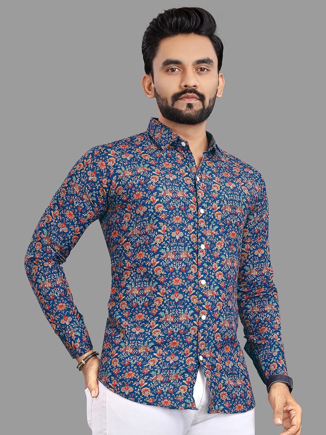 

N AND J Relaxed Floral Printed Casual Shirt, Blue
