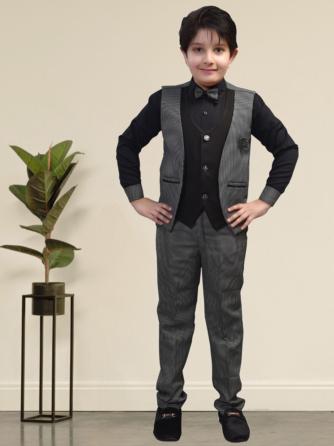 

BAESD Boys 3-Pcs Checked Suits, Wedding and all Ocassions., Grey