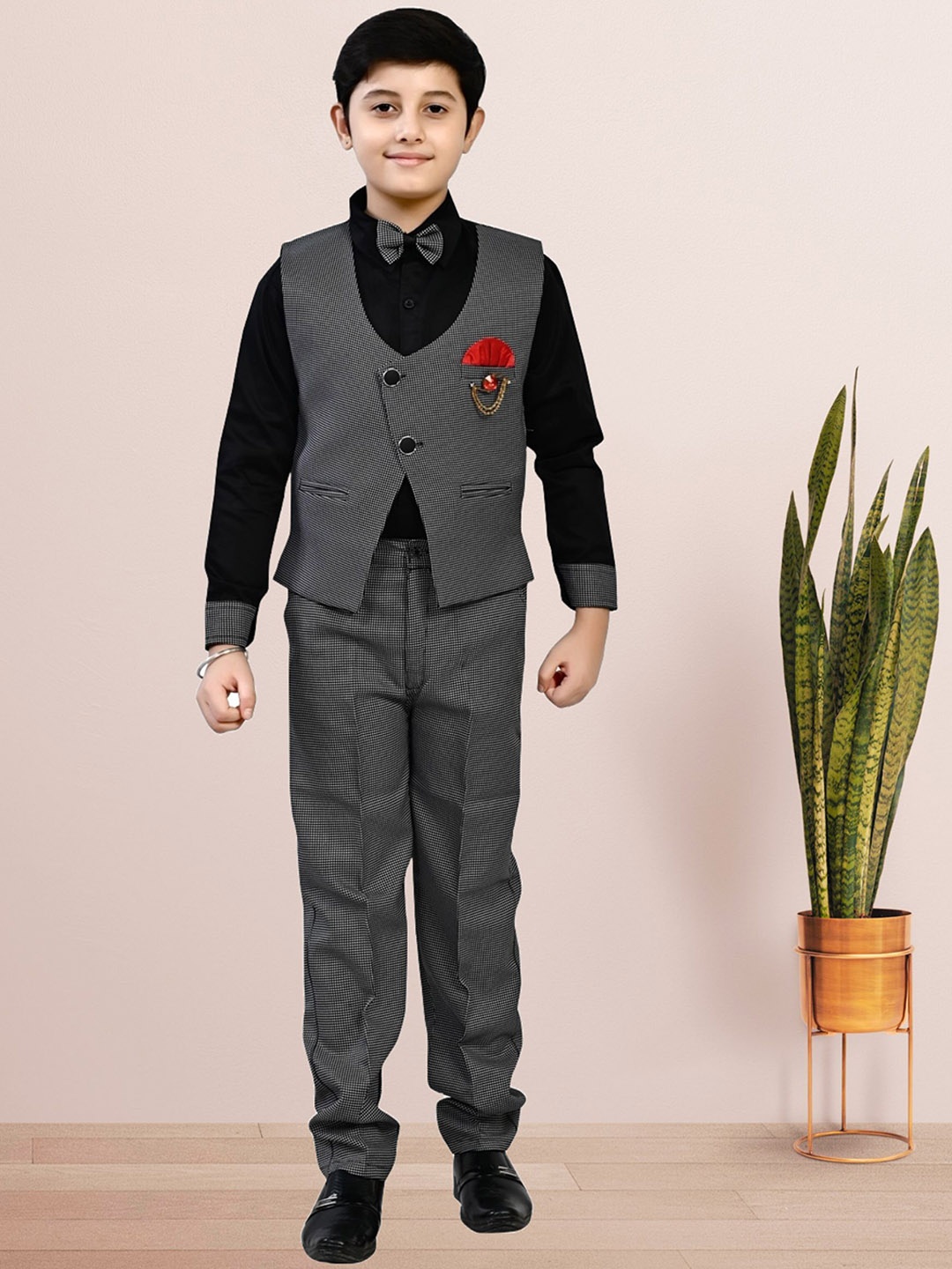 

BAESD Boys Checked 3-Pcs Party Suit, Grey
