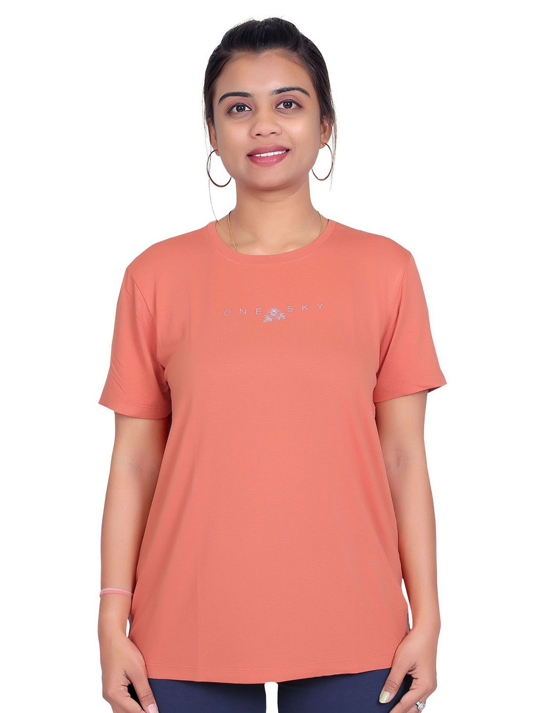 

One Sky Women Typography Printed Round Neck Viscose T-Shirt, Pink