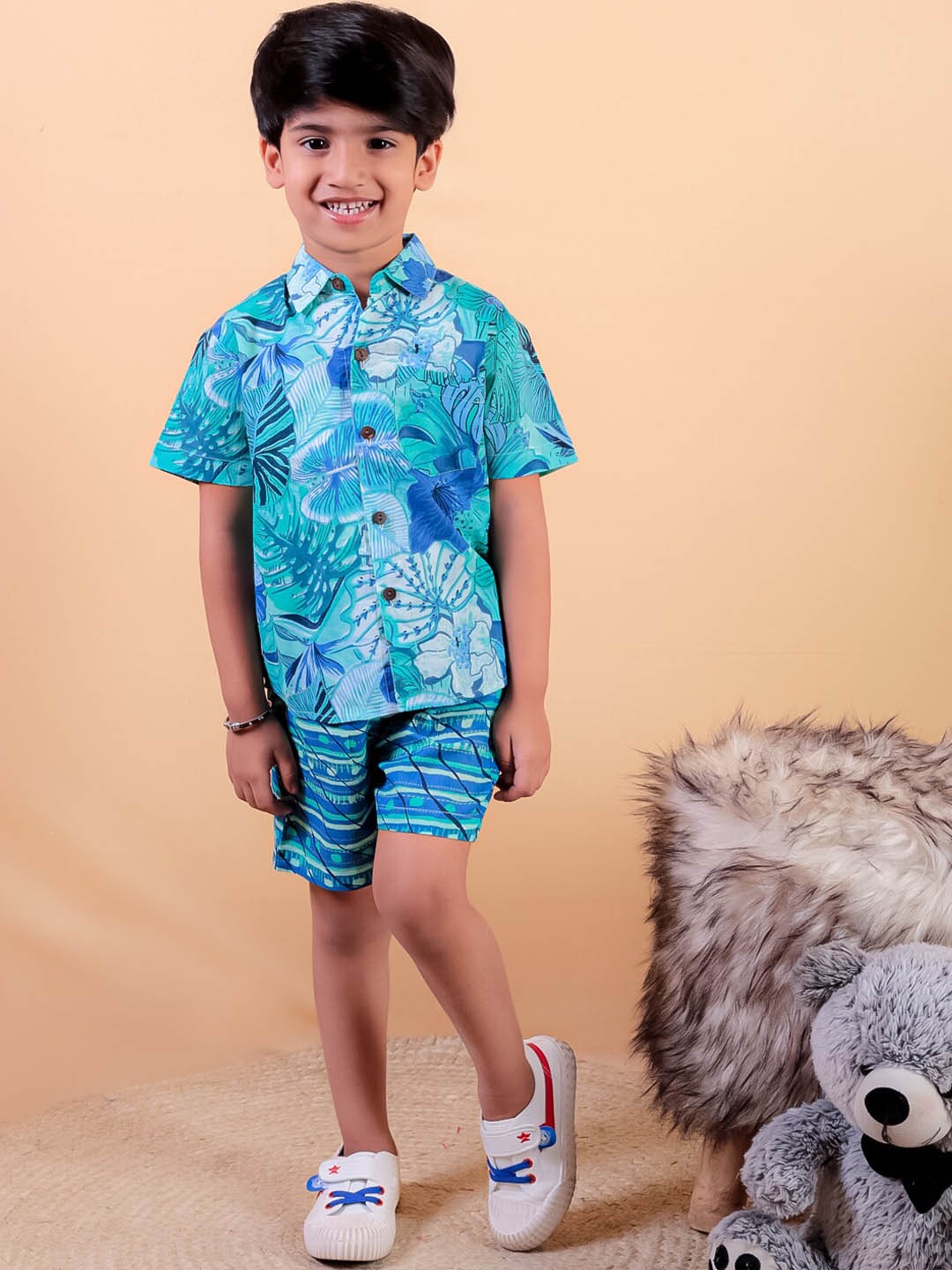 

UNBIND Boys Printed Shirt With Shorts, Blue