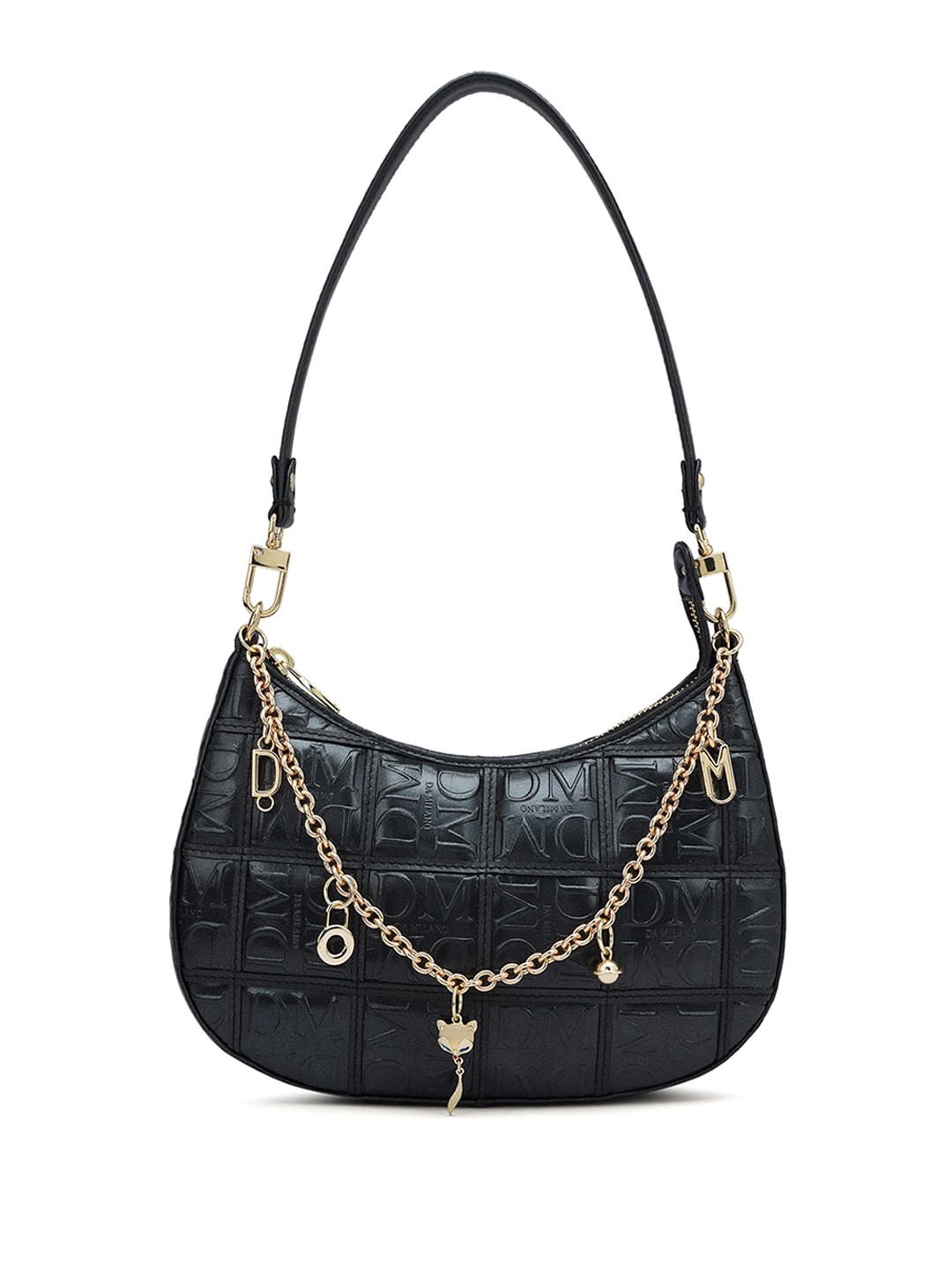 

Da Milano Leather Half Moon Handheld Bag, Black