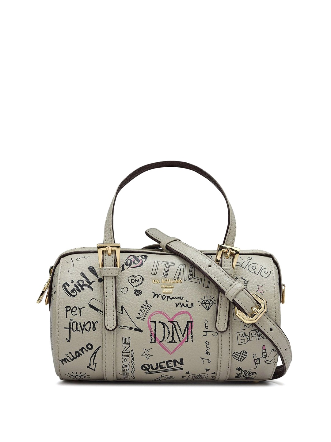 

Da Milano Printed Leather Structured Handheld Bag, Grey