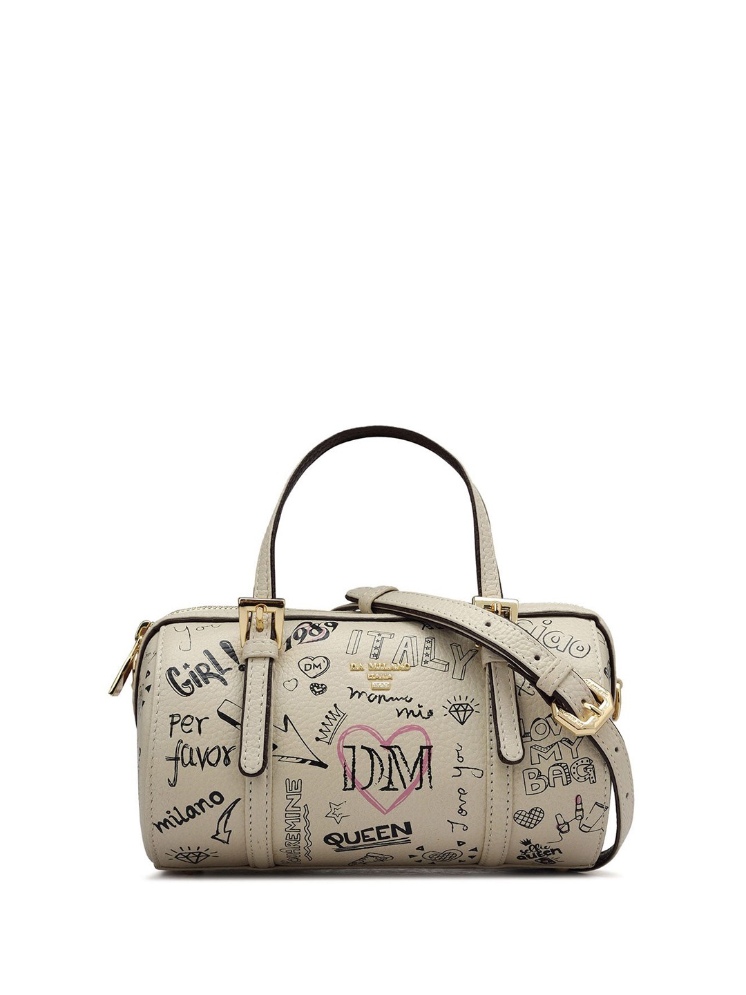 

Da Milano Women Printed Leather Structured Handheld Bag with Cut Work, White