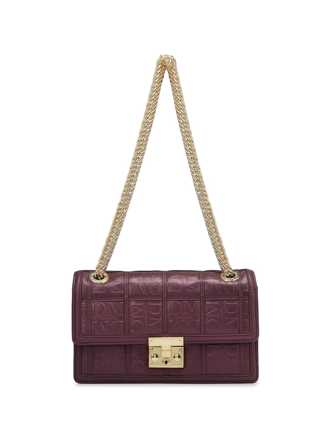 

Da Milano Women Textured Leather Structured Sling Bag with Quilted, Purple
