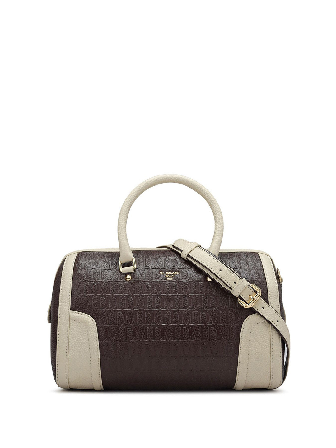 

Da Milano Leather Structured Satchel with Cut Work, Brown