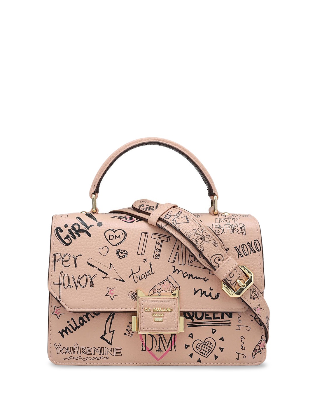 

Da Milano Printed Leather Structured Satchel, Peach