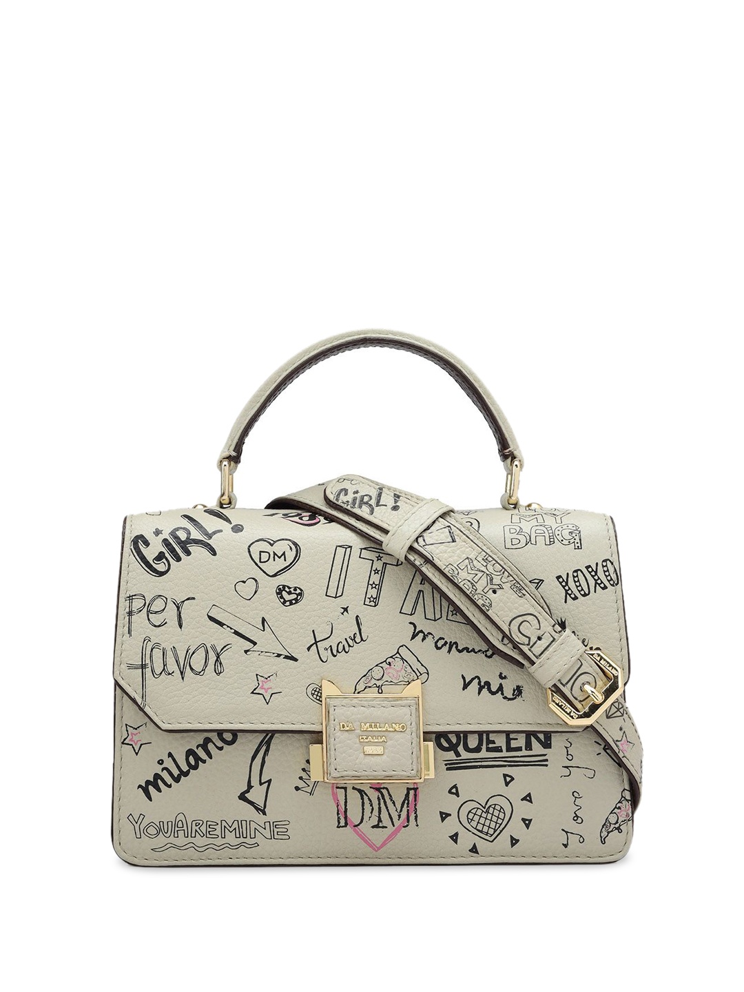 Da Milano Printed Leather Shopper Satchel with Cut Work, Green