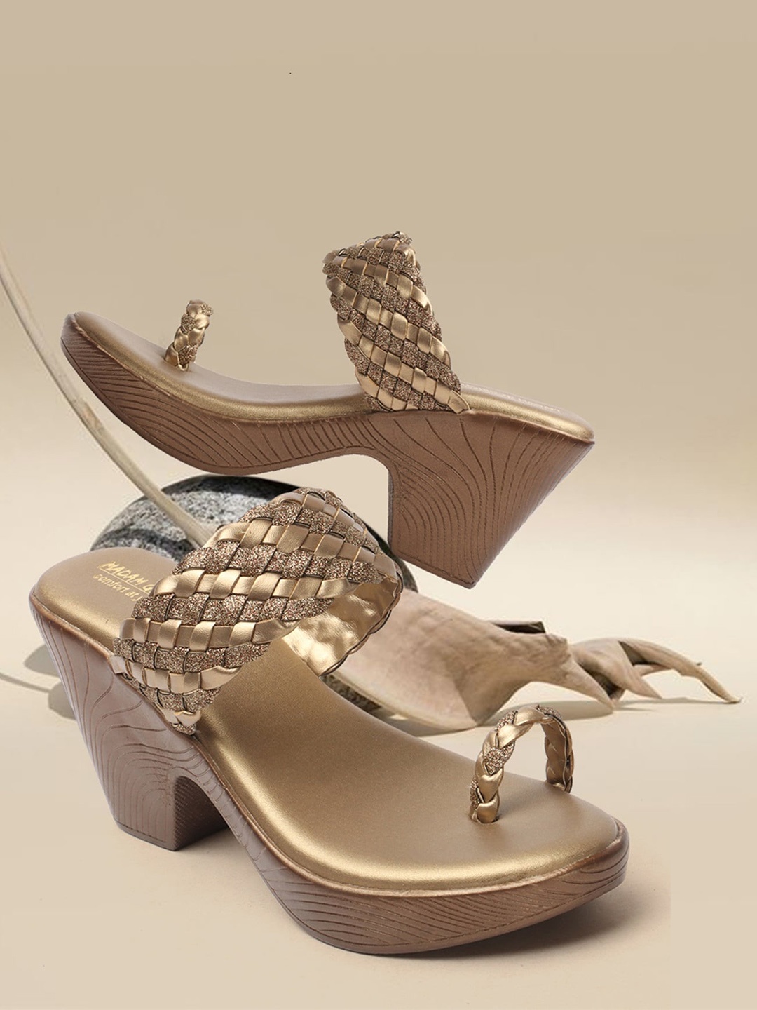 

madam glorious Women Embellished Flatform Heels Sandals, Copper