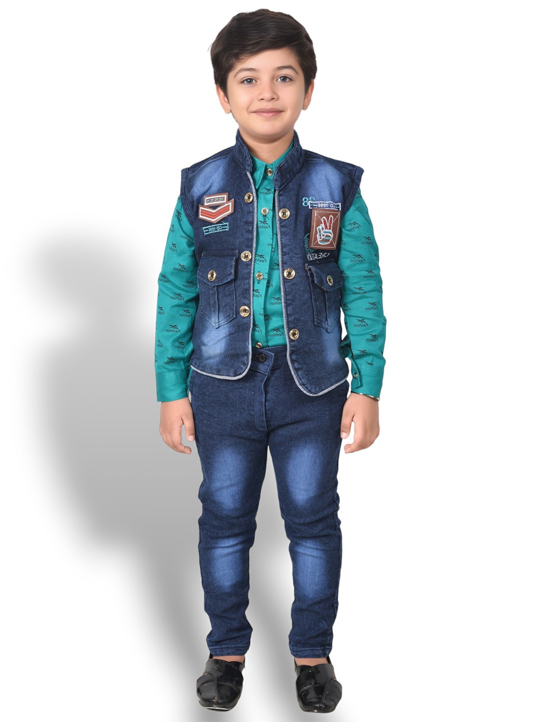 

KIDZAREA Boys Printed Shirt With Trousers And Waistcoat, Blue