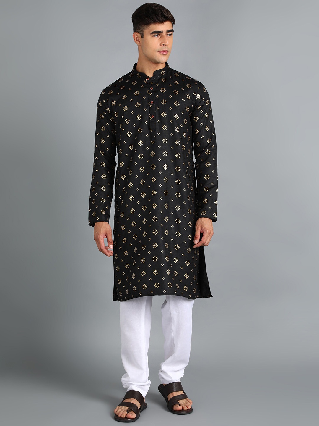 

Anouk Men Ethnic Motifs Printed Regular Kurta with Pyjamas, Black
