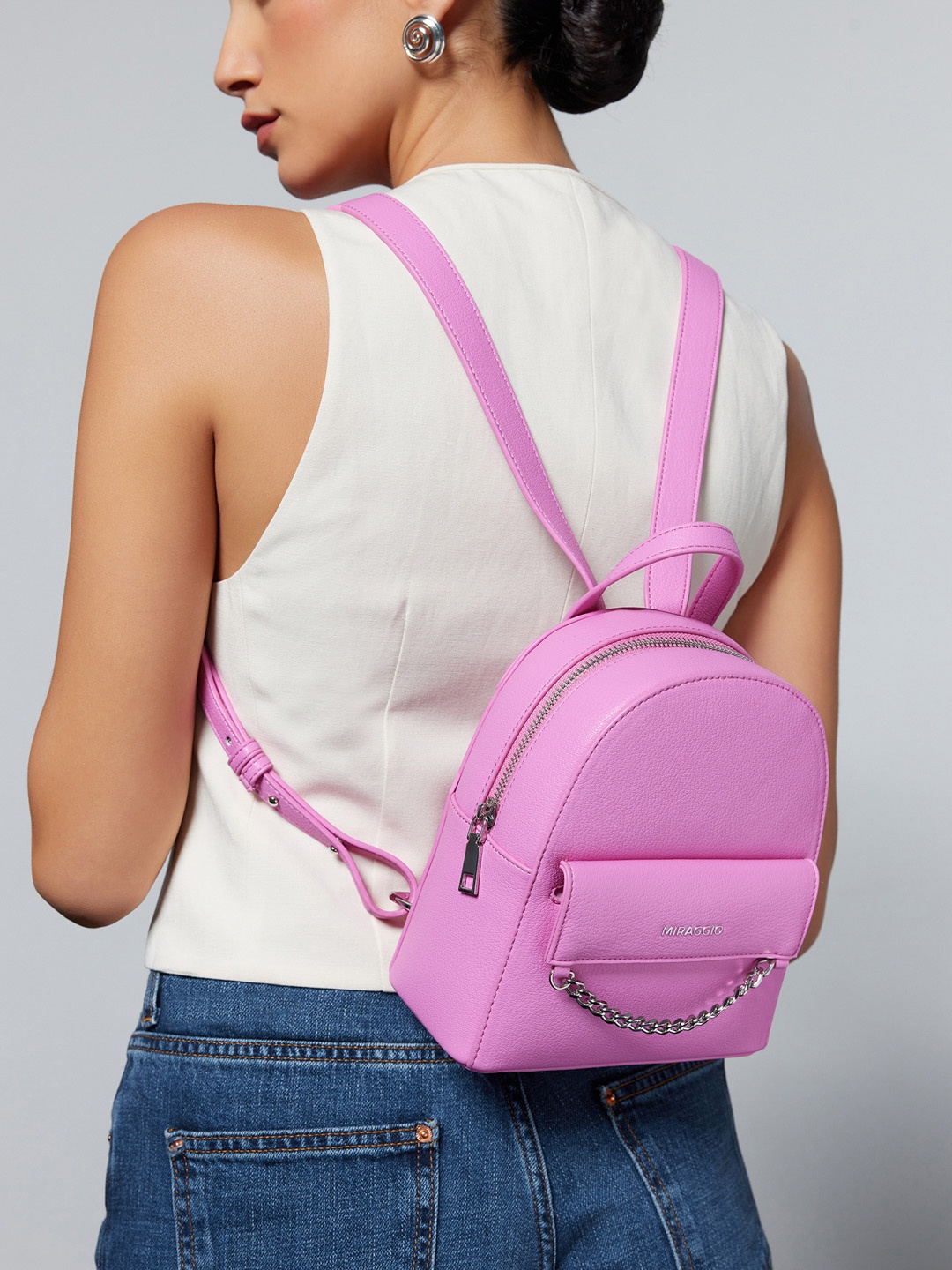 

MIRAGGIO Women Solid PU Structured Backpack, Pink