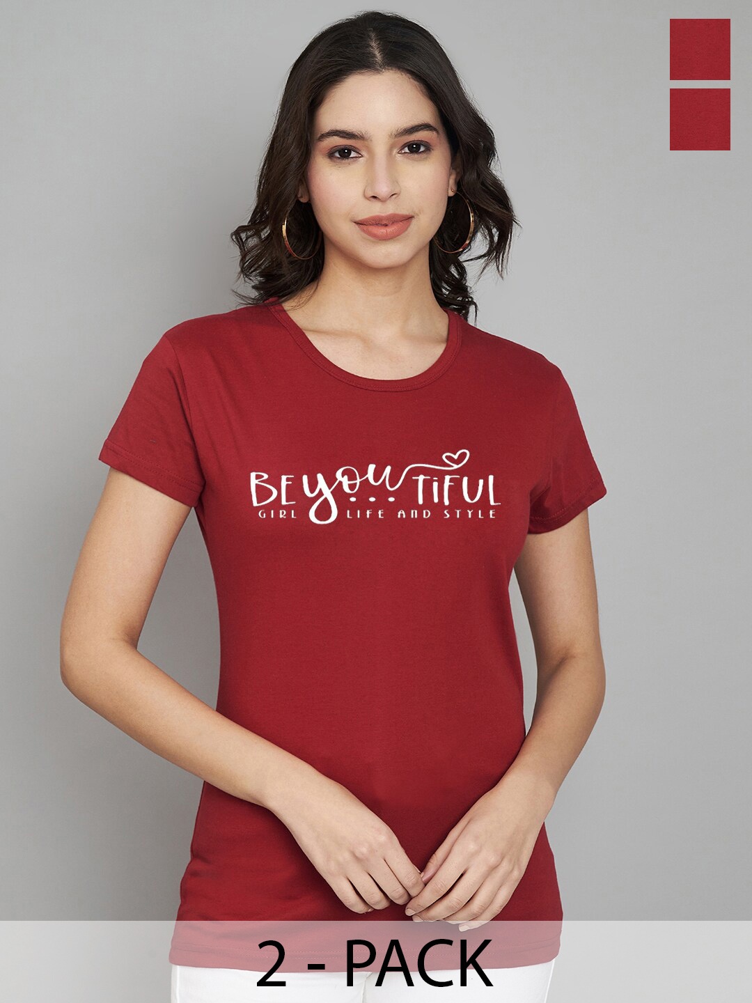 

Trend Level Women Pack Of 2 Typography Printed T-shirt, Maroon