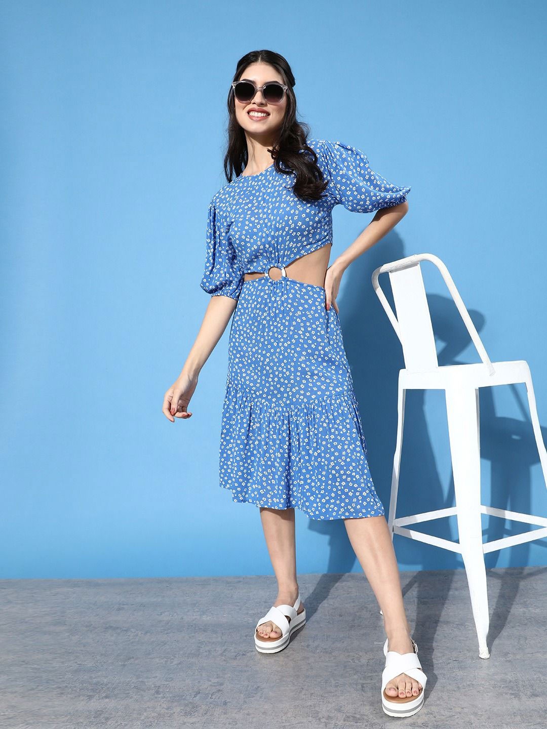 

EVERYDAY by ANI Floral Print A-Line Midi Dress, Turquoise blue