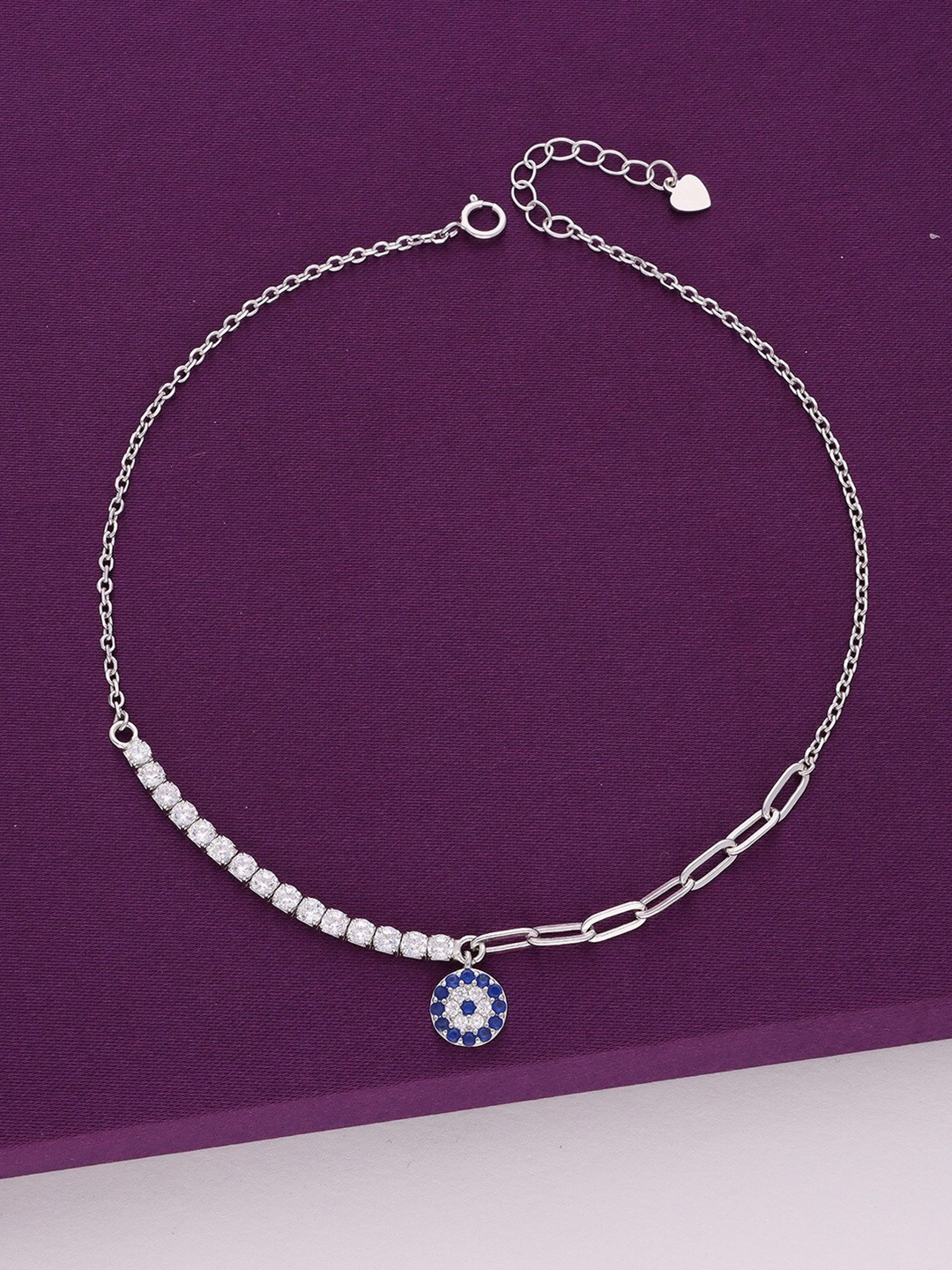 

KAI JEWEL Rhodium-Plated Stones Studded Anklet, Silver