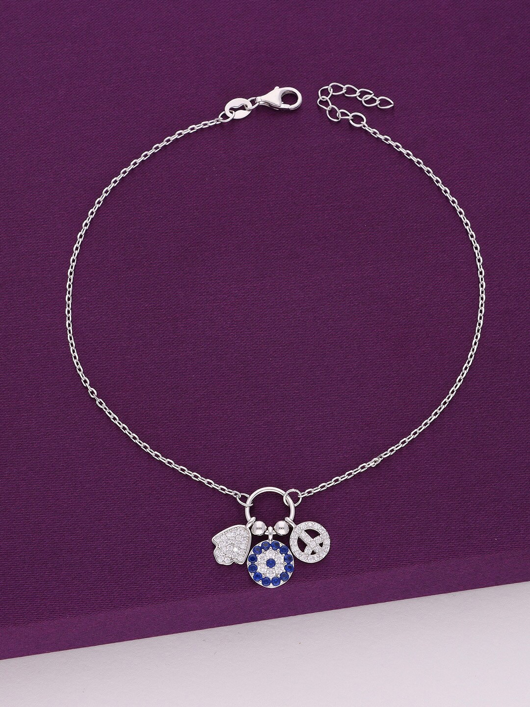 

KAI JEWEL Rhodium-Plated Stones Studded Anklet, Silver