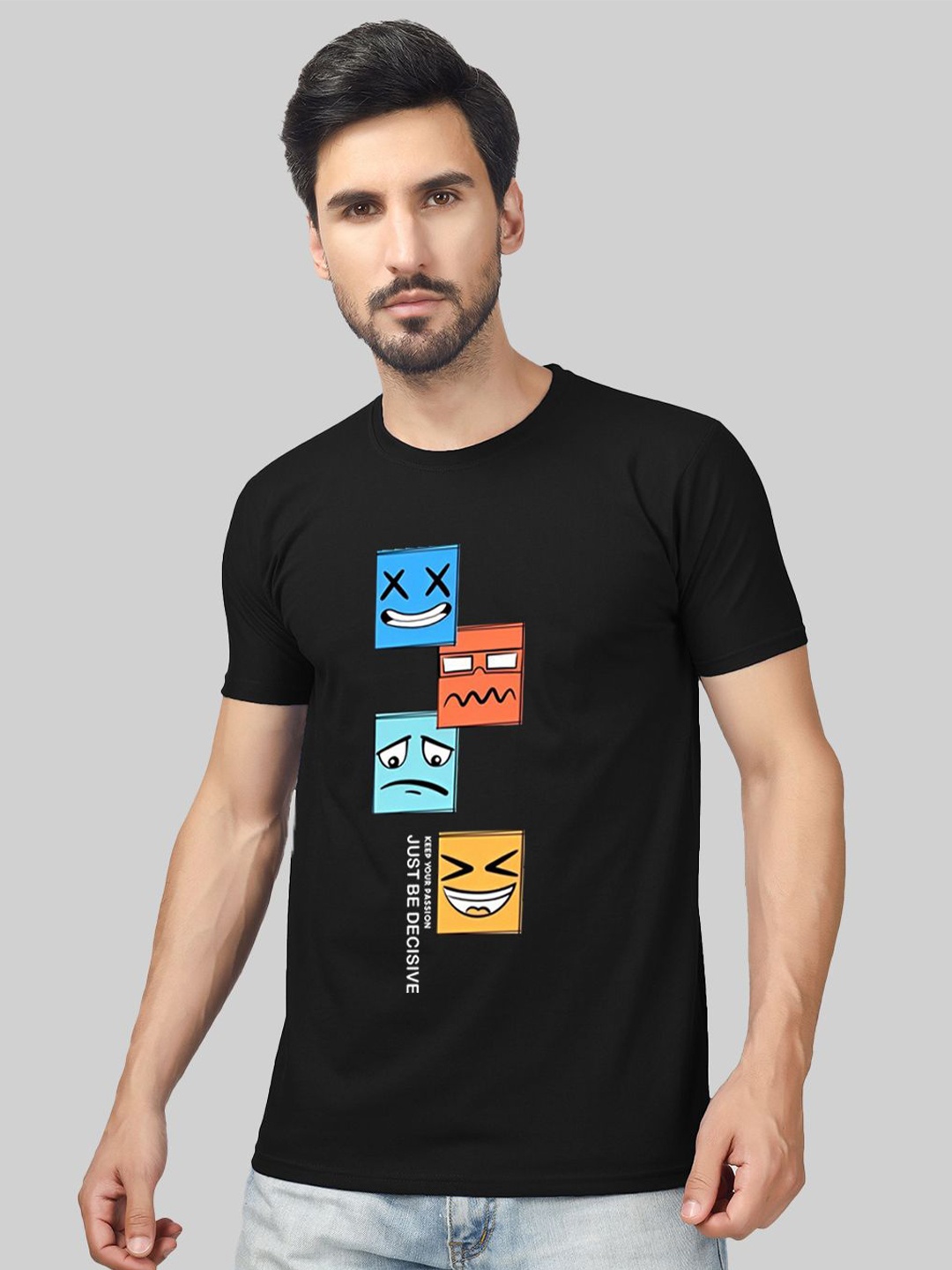 

Greylongg Men Graphic Round Neck T-shirt, Black