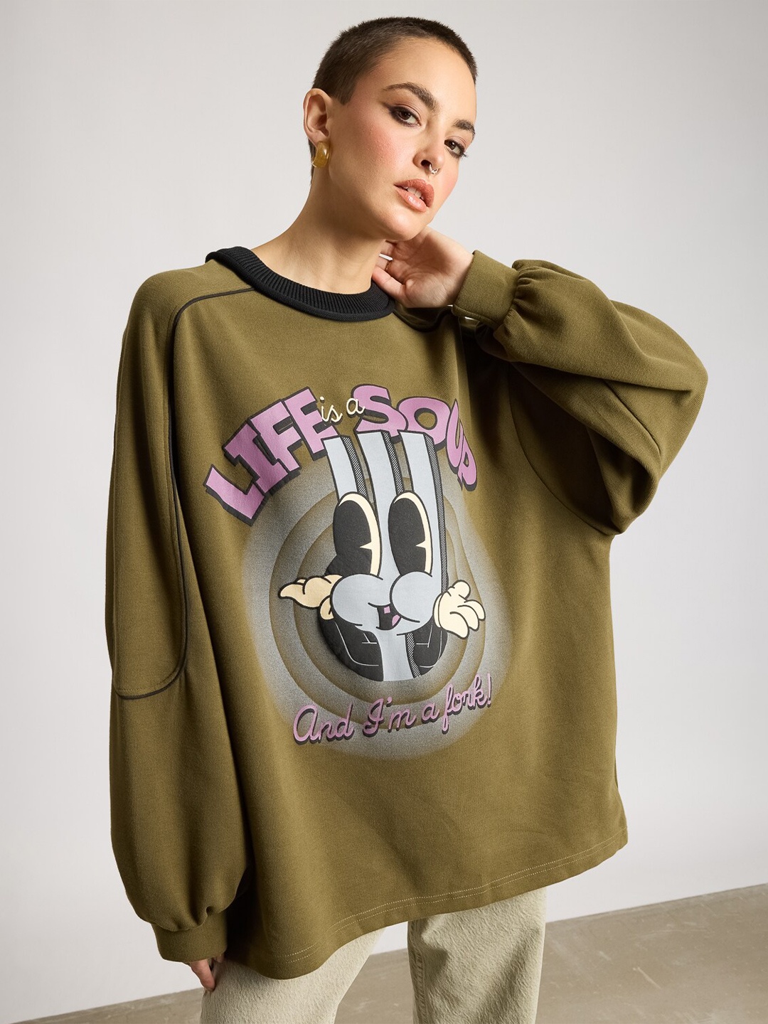 

FREAKINS Women Printed Sweatshirt, Olive