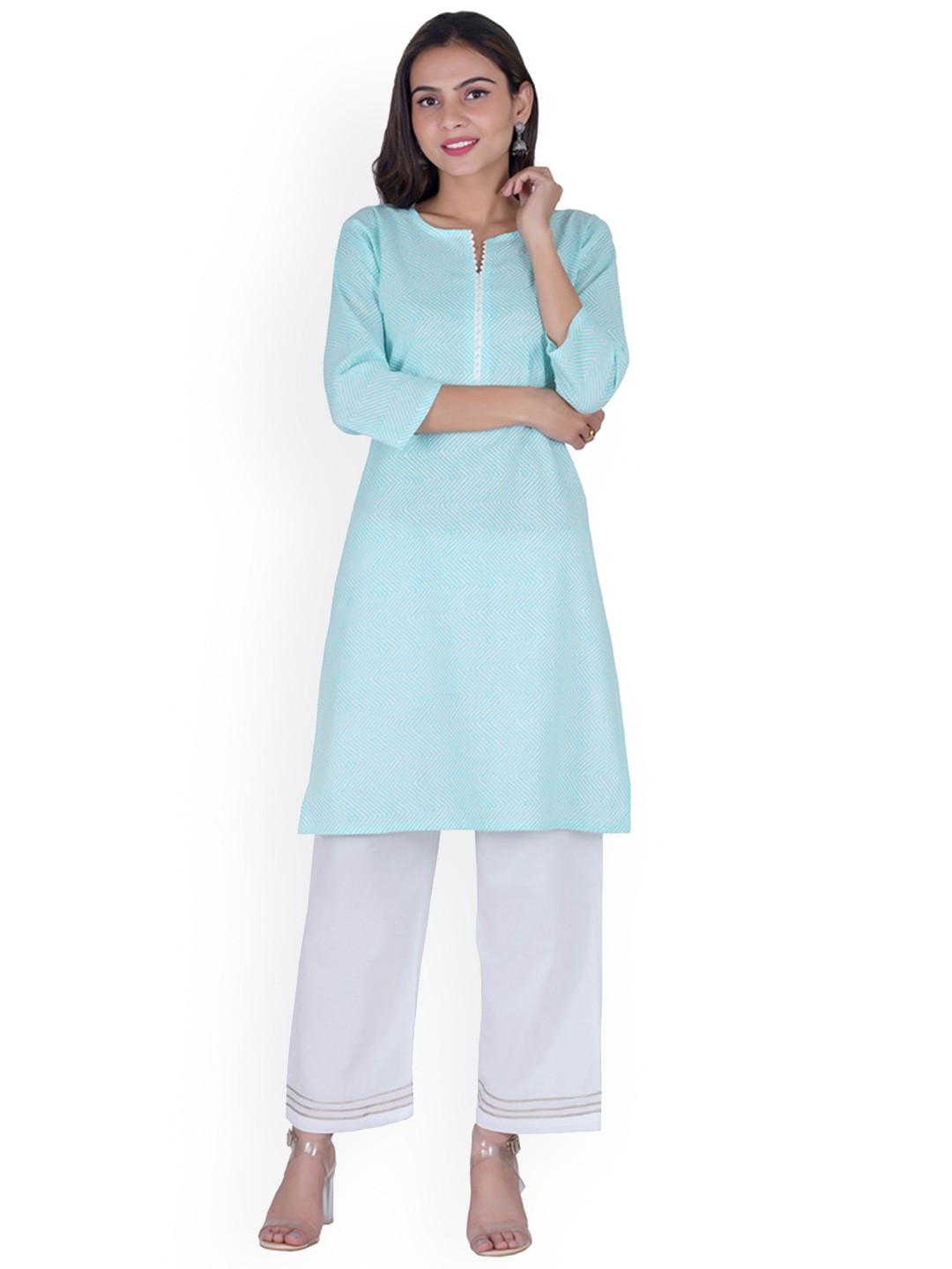

BAESD Notch Neck Cotton Straight Kurta, Turquoise blue