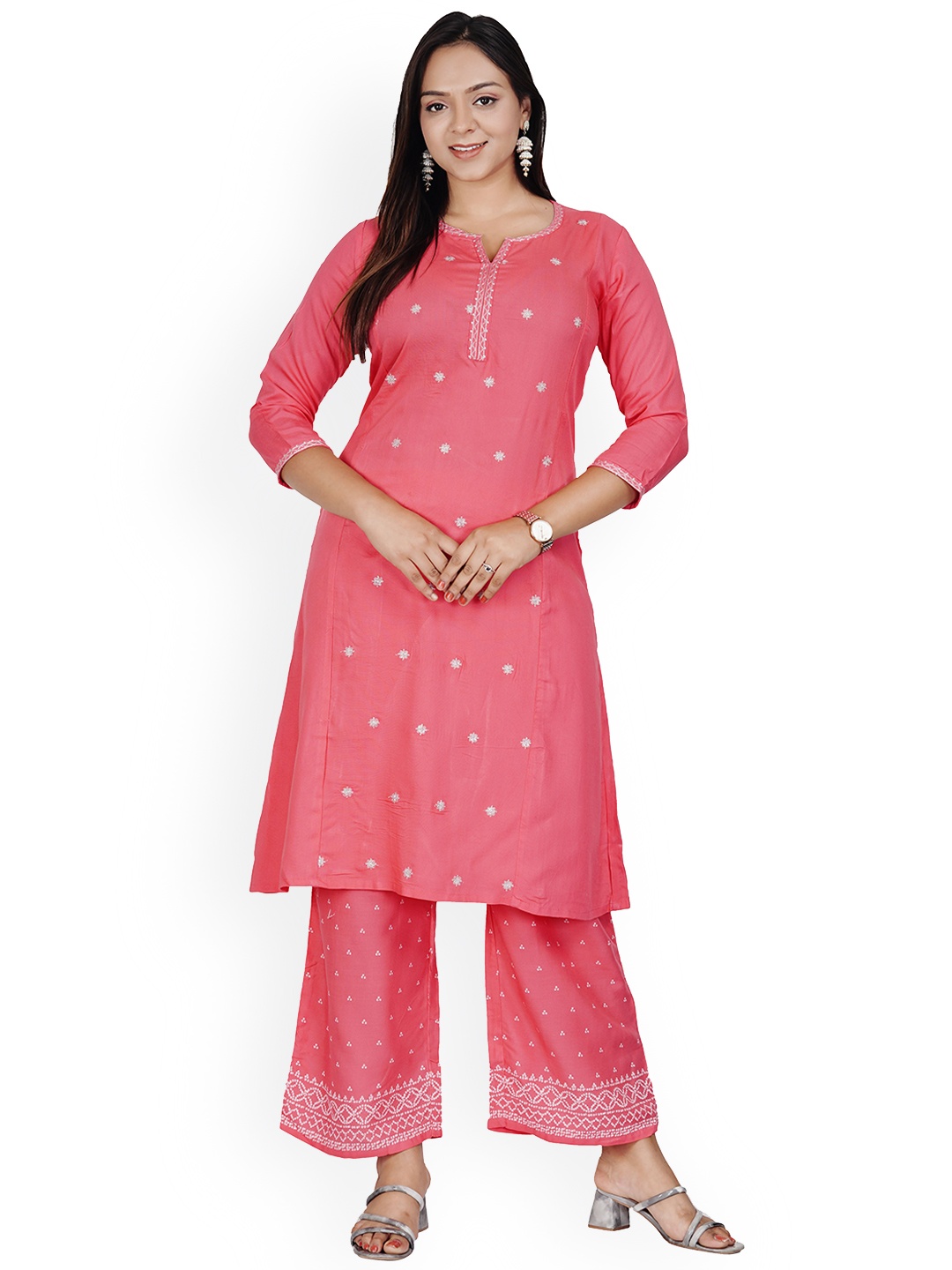 

BAESD Floral Embroidered A-Line Kurta With Palazzo, Rose