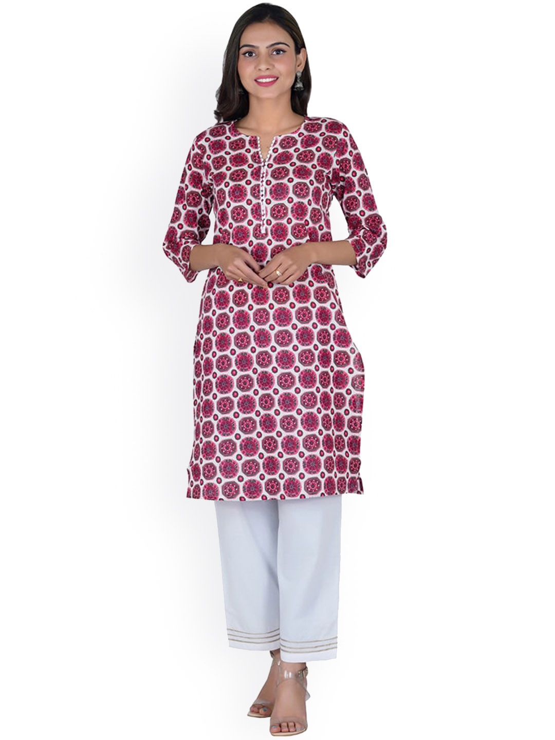 

BAESD Women Ethnic Motifs Printed Straight Kurta, Pink