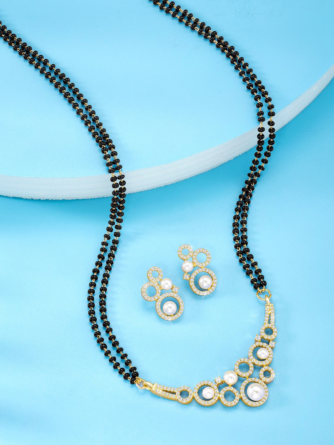 

Peora Gold-Plated Cubic zirconia Studded and Beaded Mangalsutra